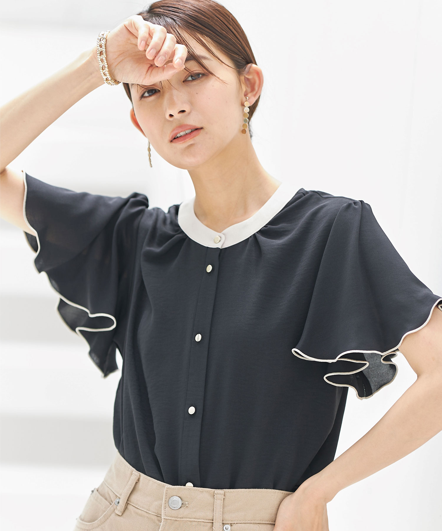 前後2WAY配色フレア袖ブラウス※WEB Store限定販売