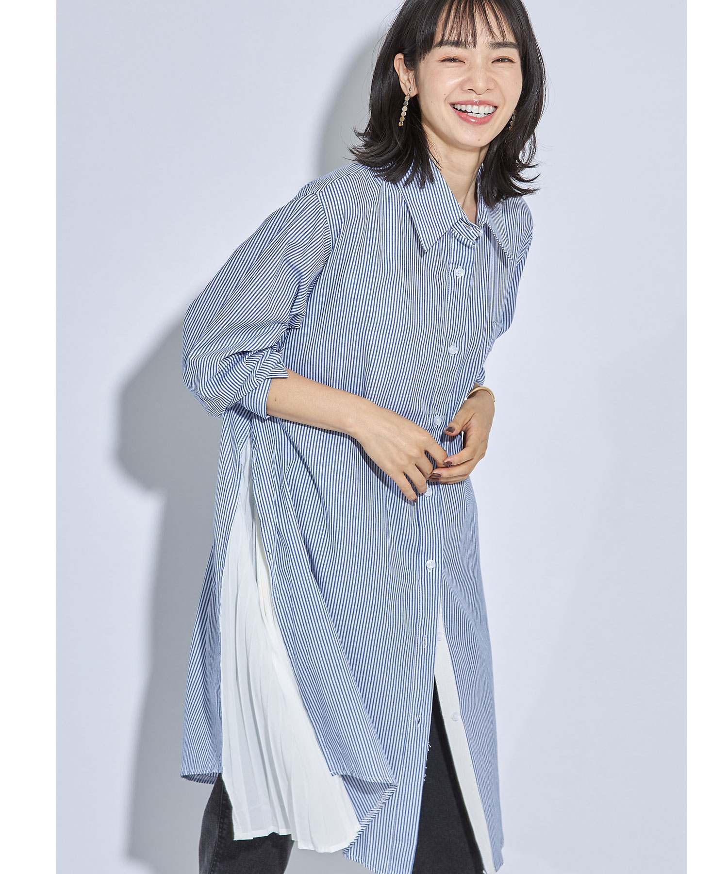 サイドプリーツストライプワンピース※WEB Store限定販売