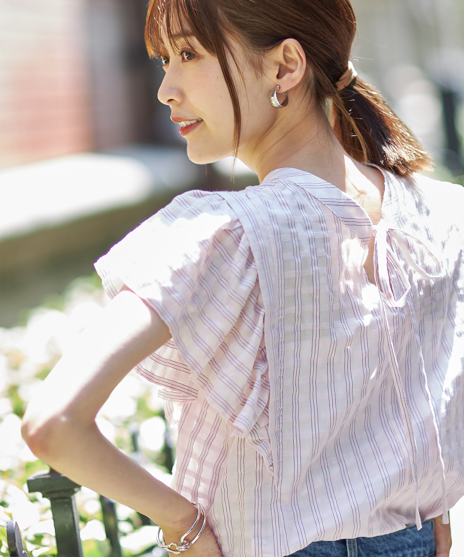 前後2WAYチェックフリルブラウス※WEB Store限定販売