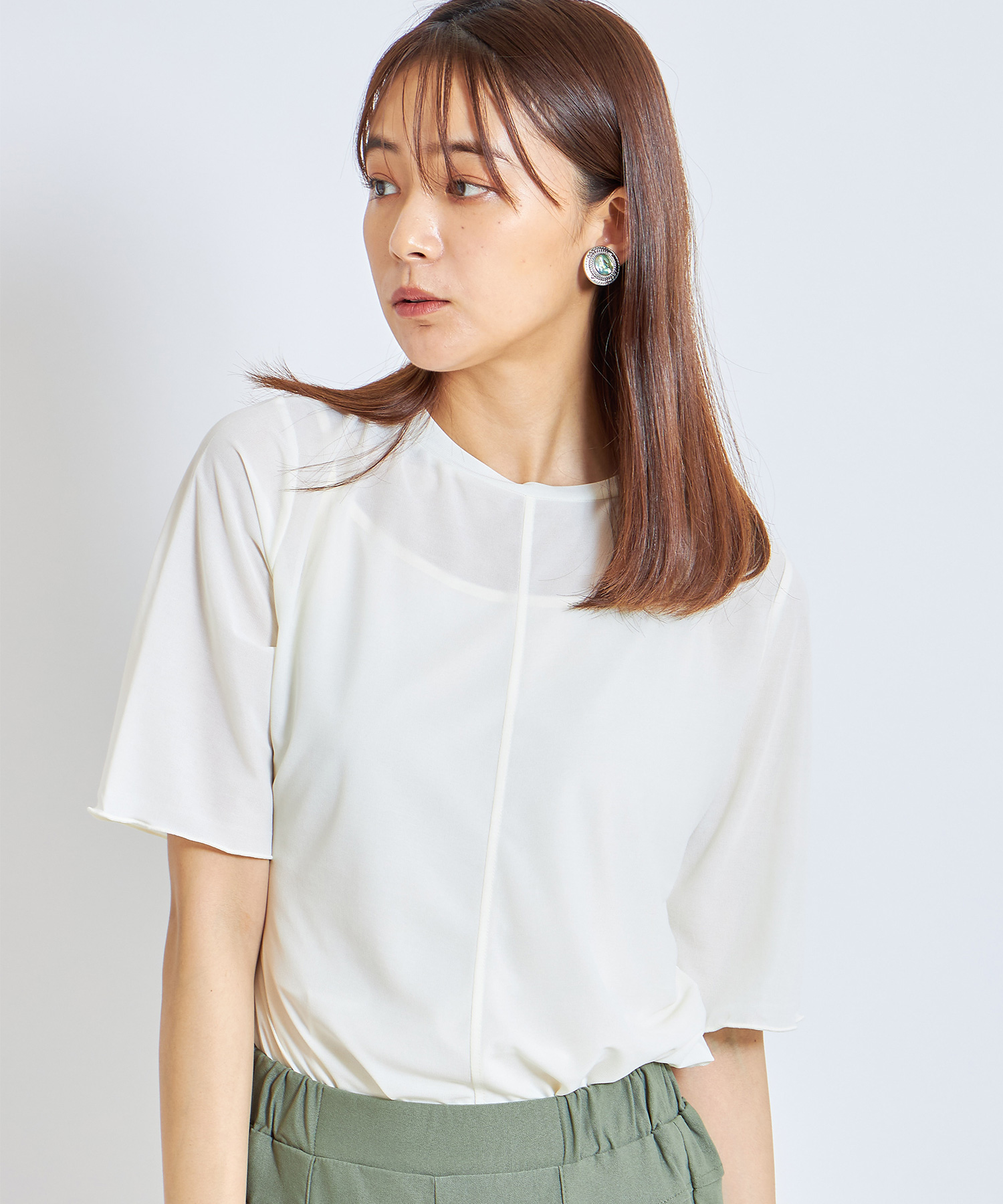 シアーカットリブ五分袖メロウTシャツ※WEB Store限定販売