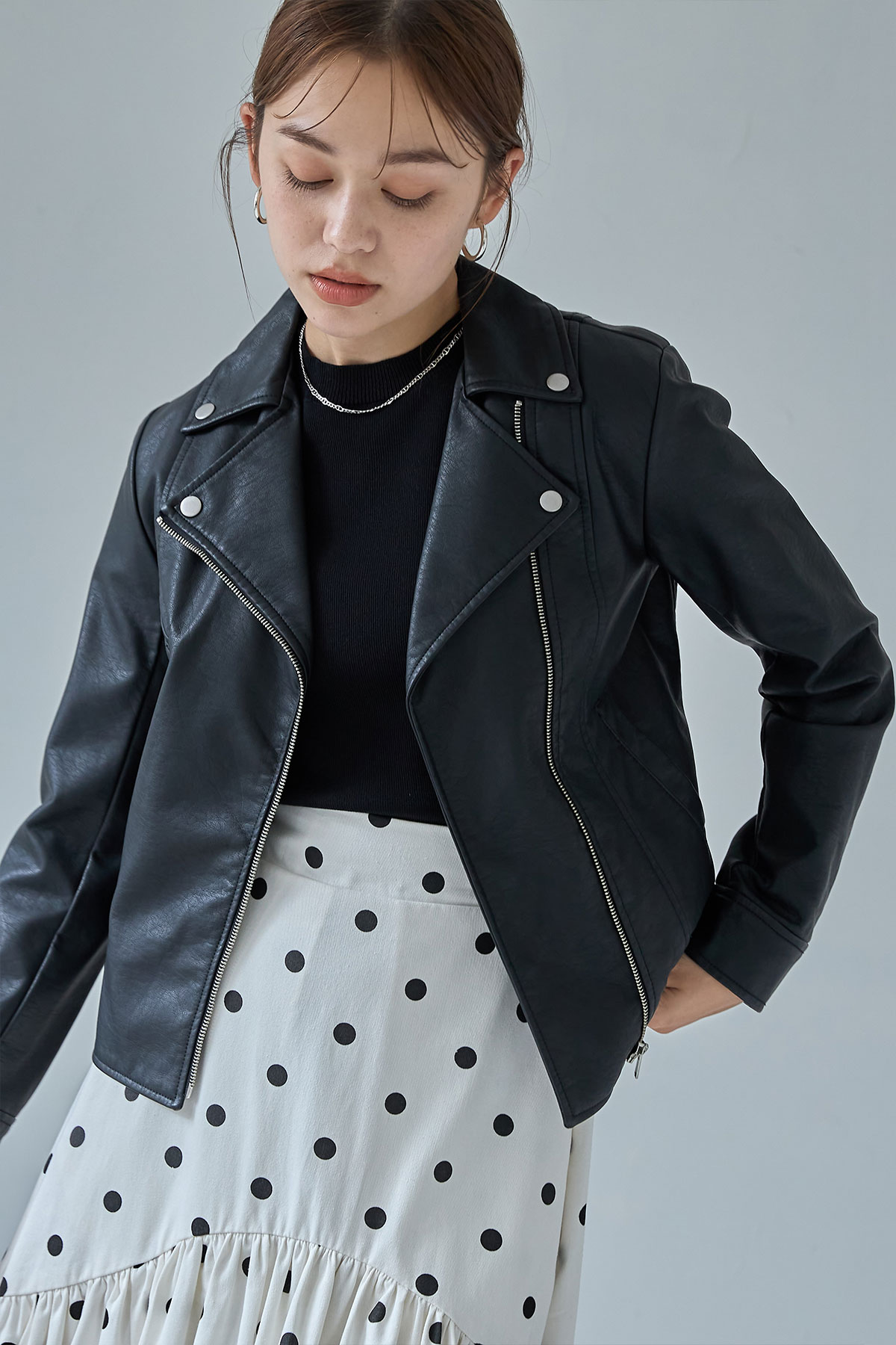 フェイクレザーダブルライダースジャケット※一部店舗のみ入荷