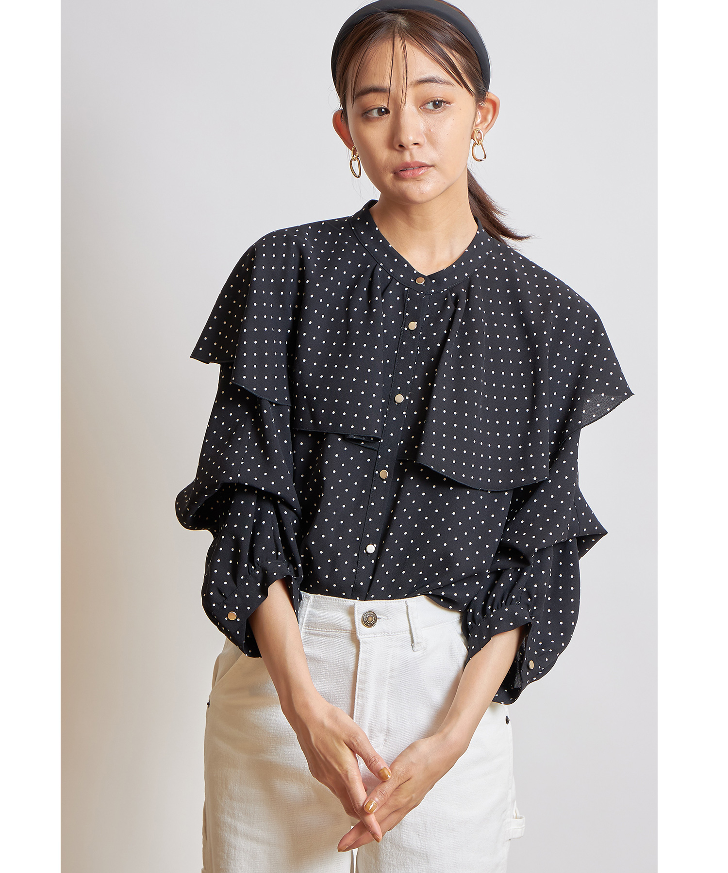 袖２WAYドットケープブラウス※一部店舗のみ入荷