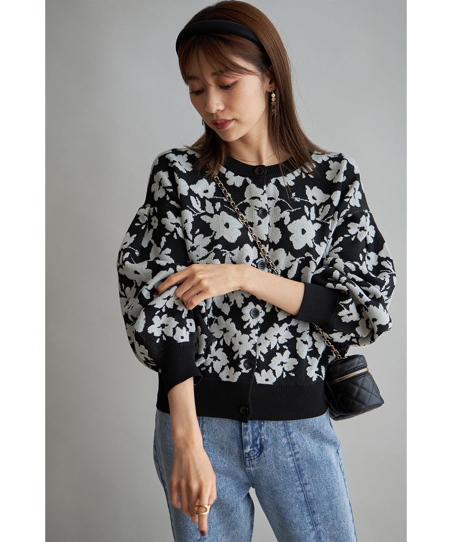 【WEB限定】花柄ジャガードニットカーディガン