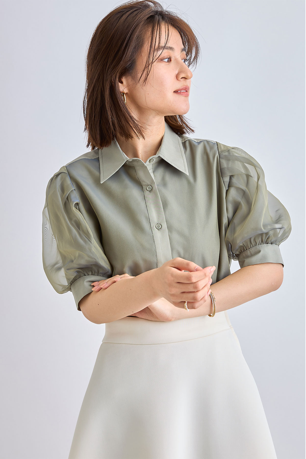 【WEB限定】オーガンジー配色シャツ