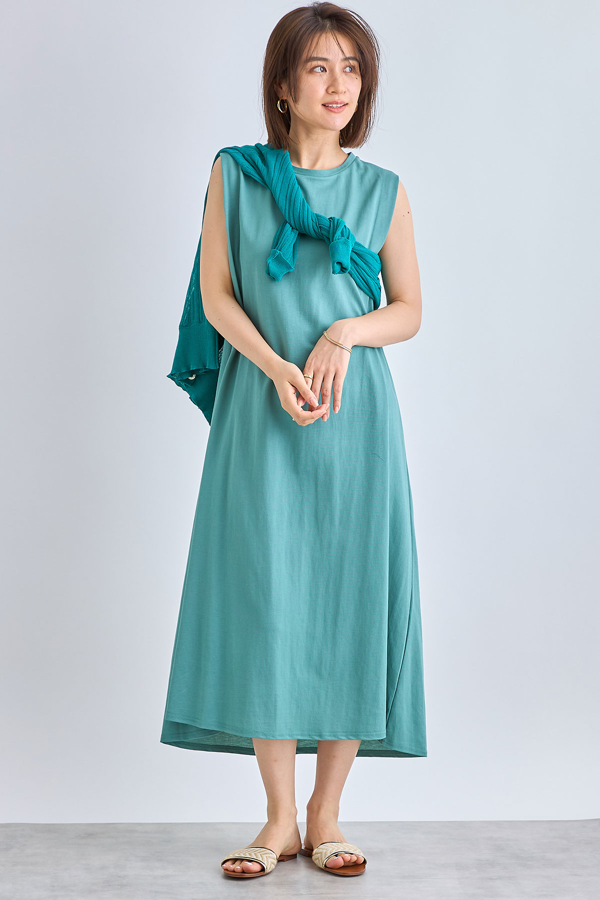 【WEB限定】冷感カノコ肩タックバックフレアワンピース