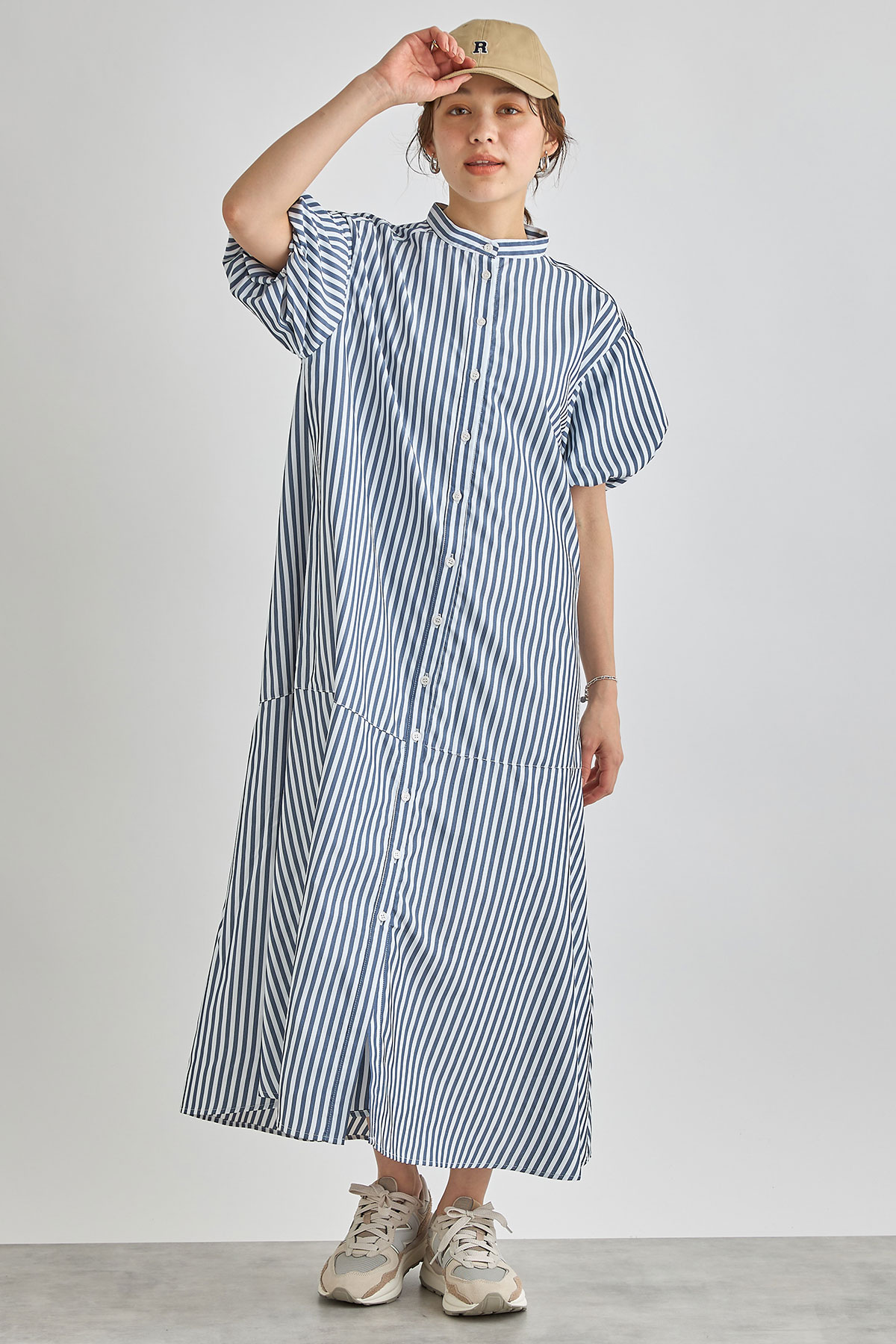 【WEB限定】バルーンスリーブマーメイドストライプワンピース