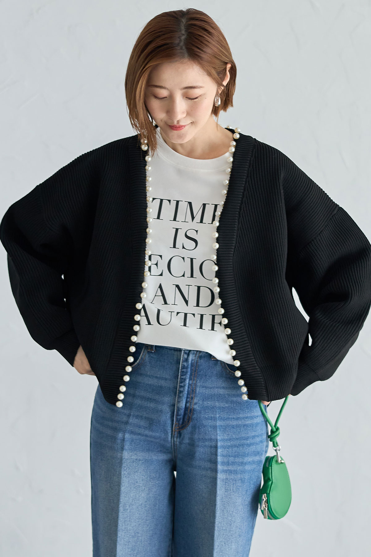 パール釦ダンボールカーディガン※一部店舗のみ入荷