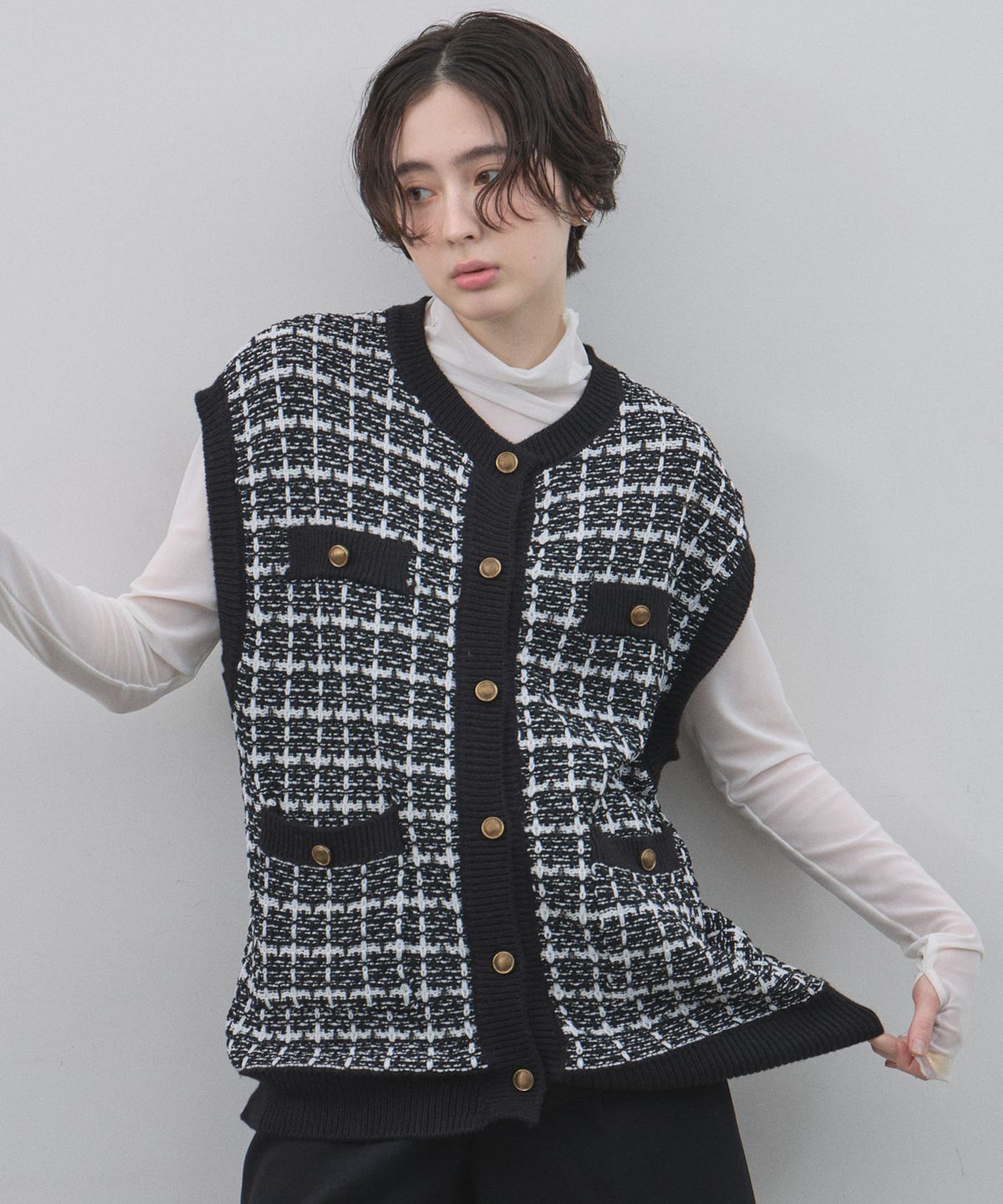 1月22日オフィシャルサイト限定再販！ミックスツイードニットジレ