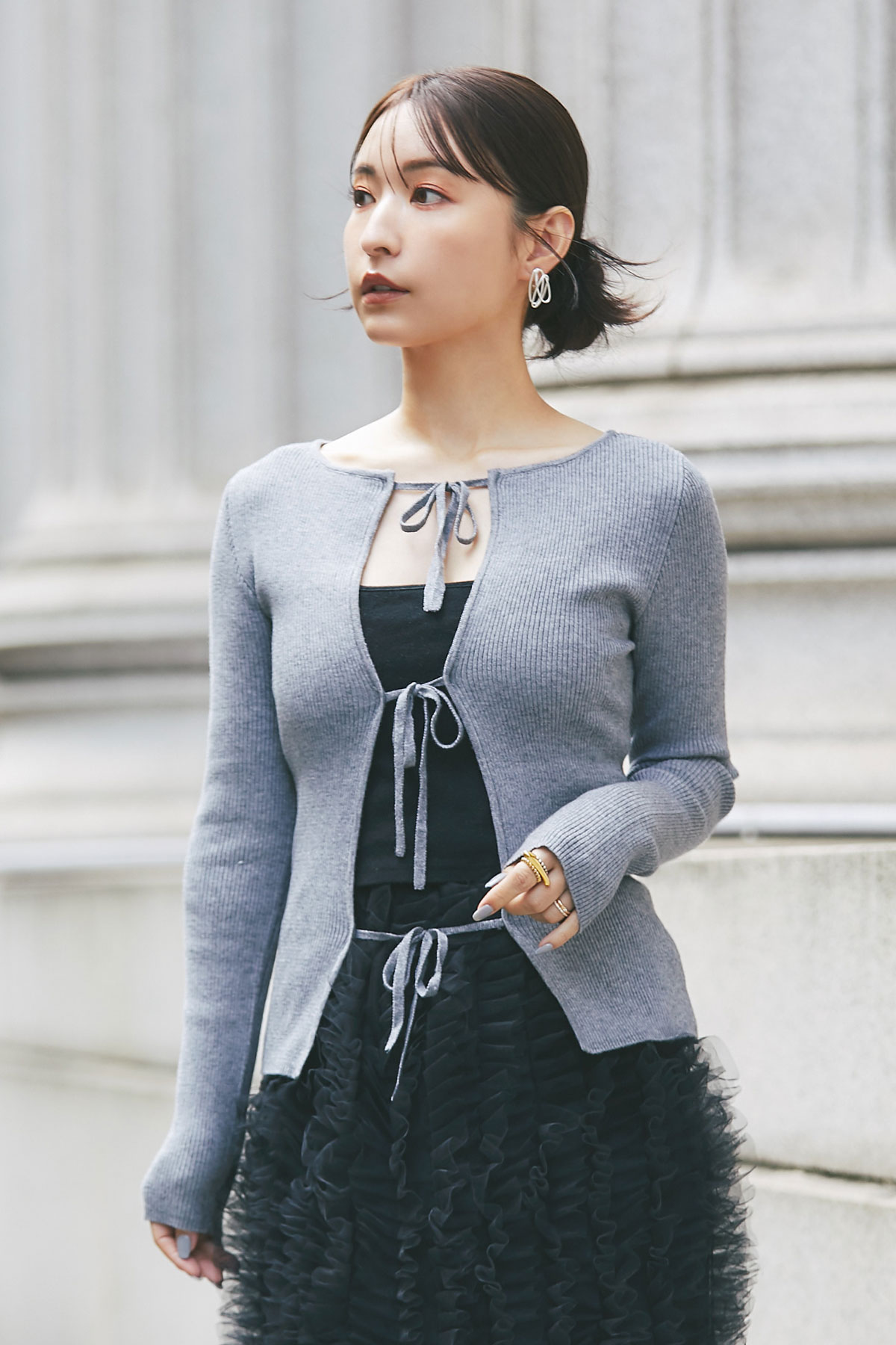 【SALE】前後2WAYリボン付きリブニットプルオーバー＊SALE品につき返品/交換/注文確定後の変更キャンセル不可＊