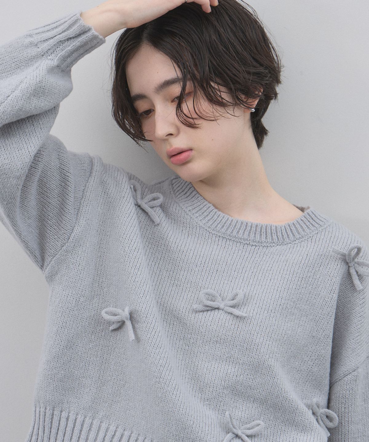 1月20日オフィシャルサイト限定再販！モヘアタッチリボン付きニット