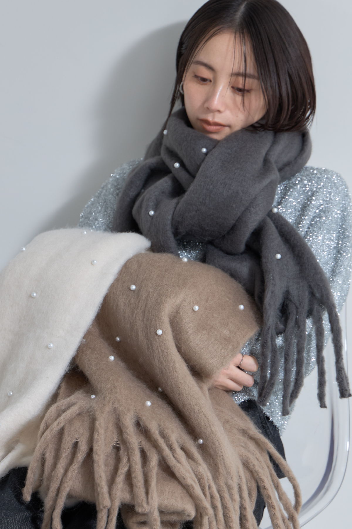 パール付き起毛マフラー※一部店舗のみ入荷