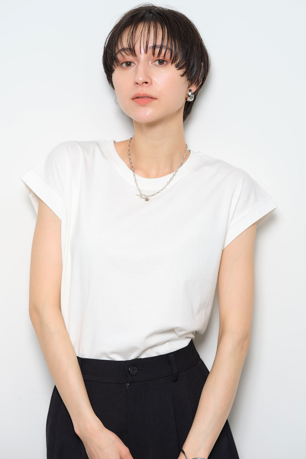 天竺コットンノースリーブシンプルTシャツ※一部店舗のみ入荷