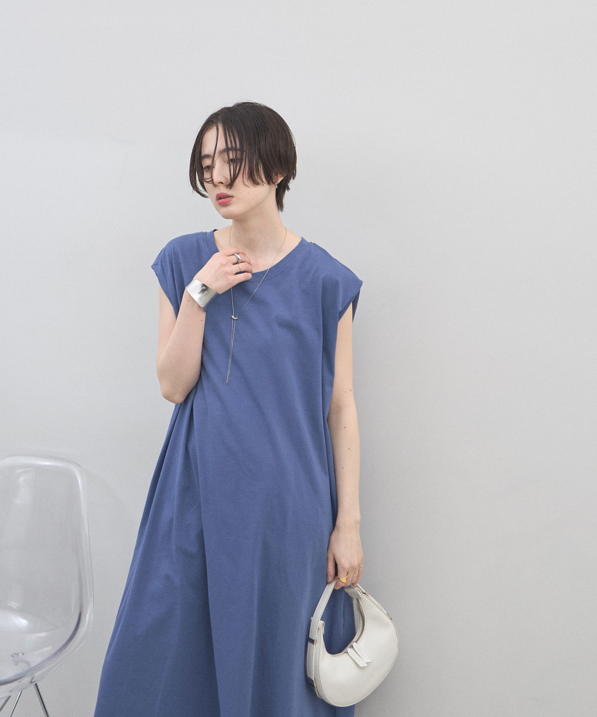 天竺コットンノースリカットワンピース