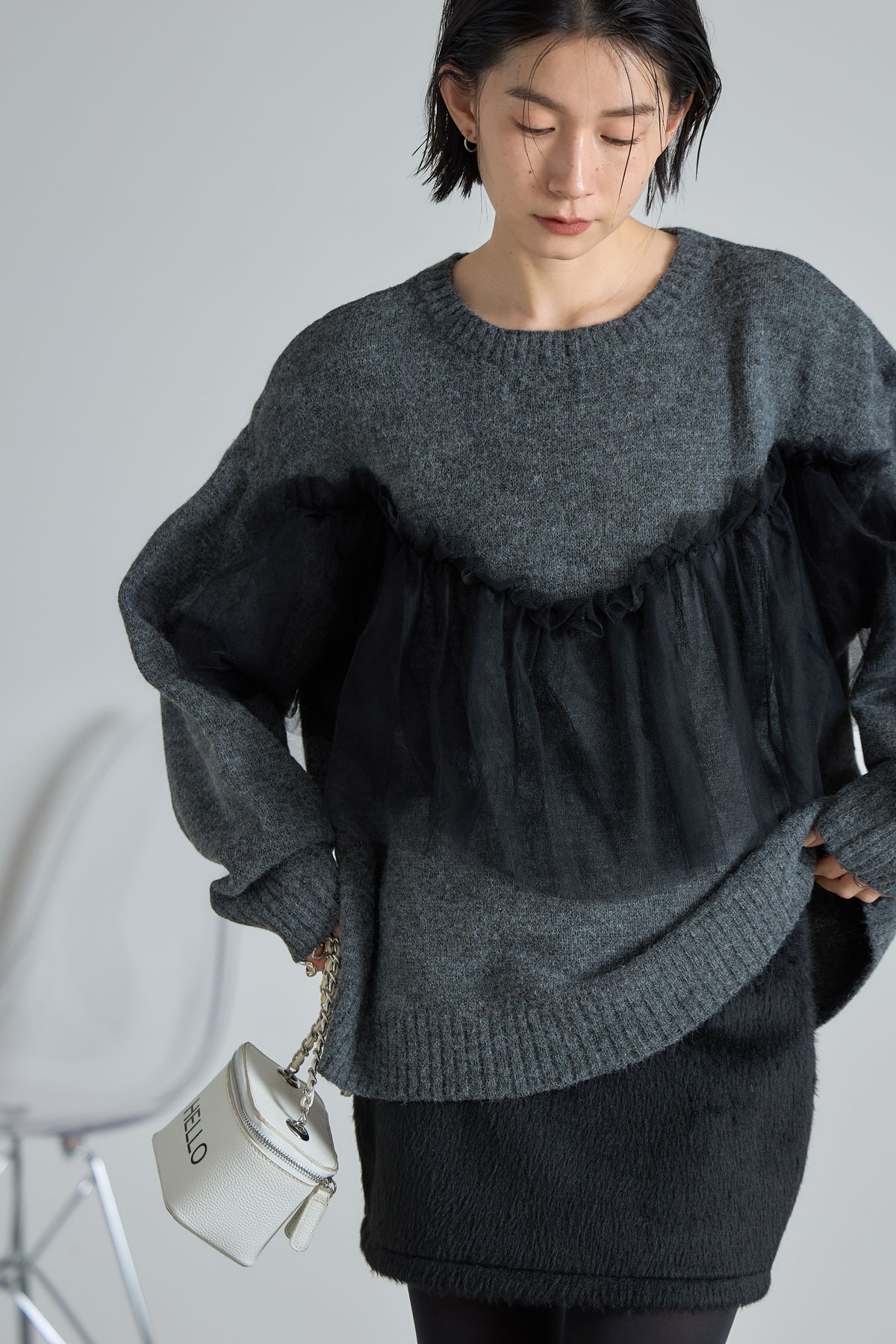 12月10日WEB限定再販！アルパカタッチチュールドッキングニットプルオーバー