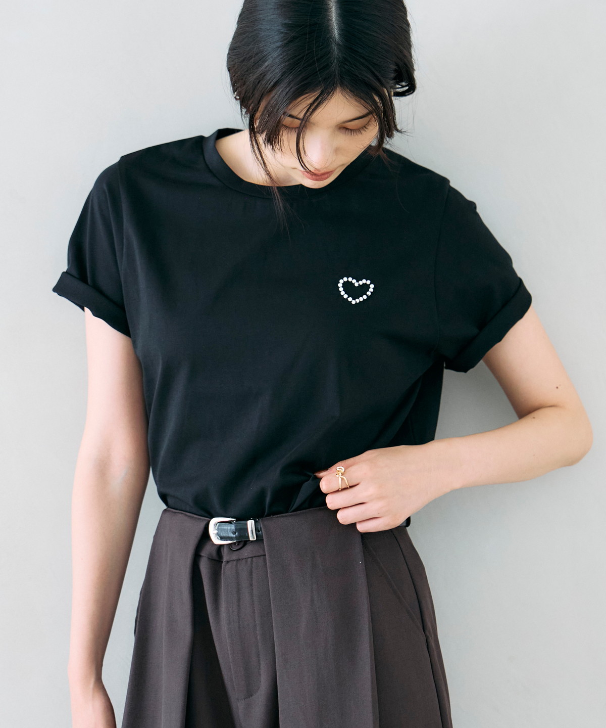パールハートTシャツ（接触冷感、UVカット）