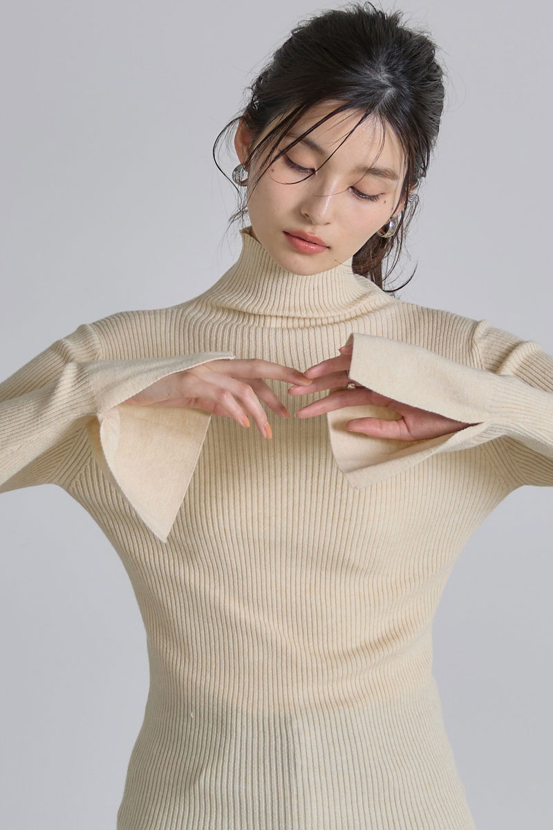 1月2日WEB限定再販！リブハイネック袖フレアニット