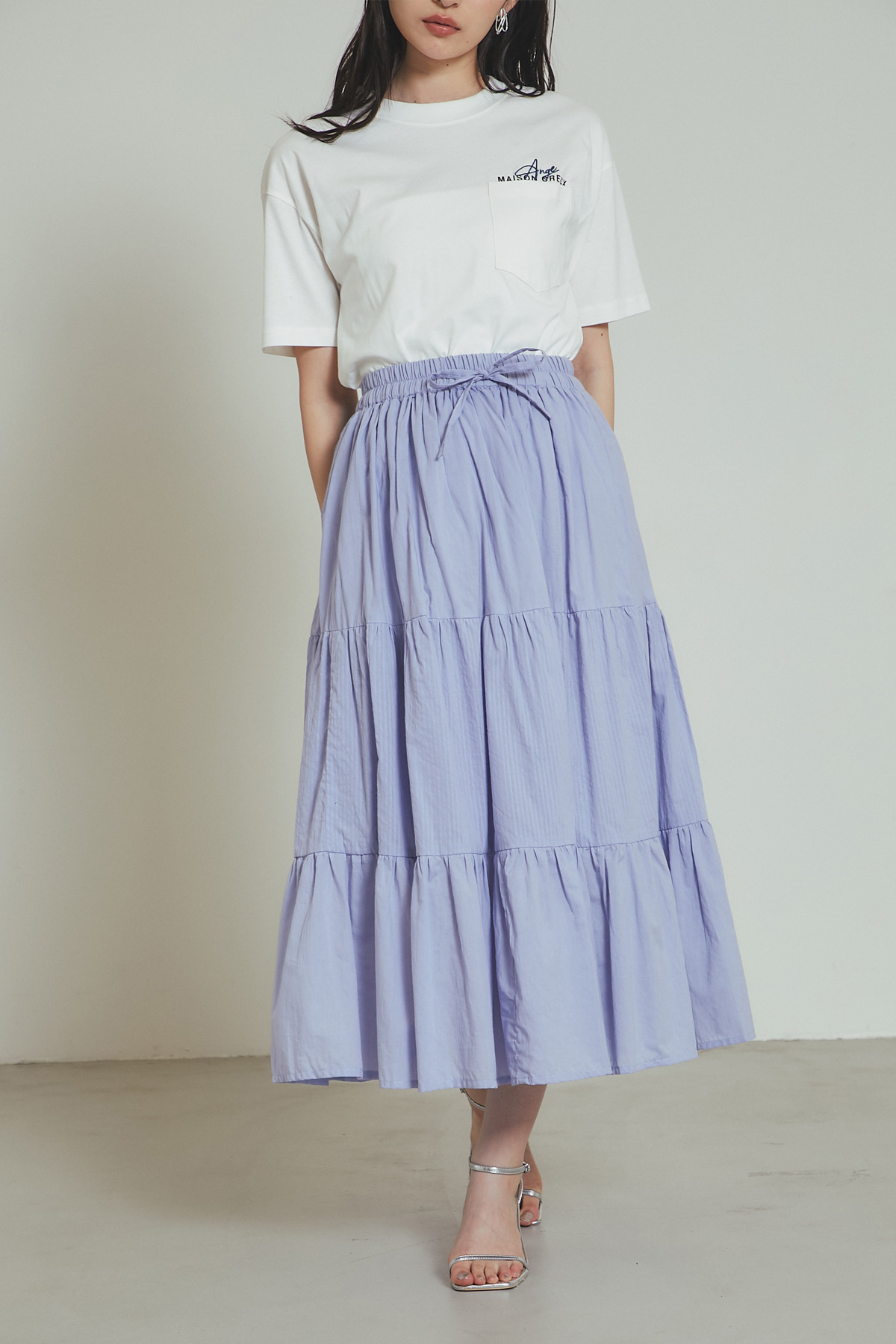 ストライプドビーコットンティアードスカート※一部店舗のみ入荷