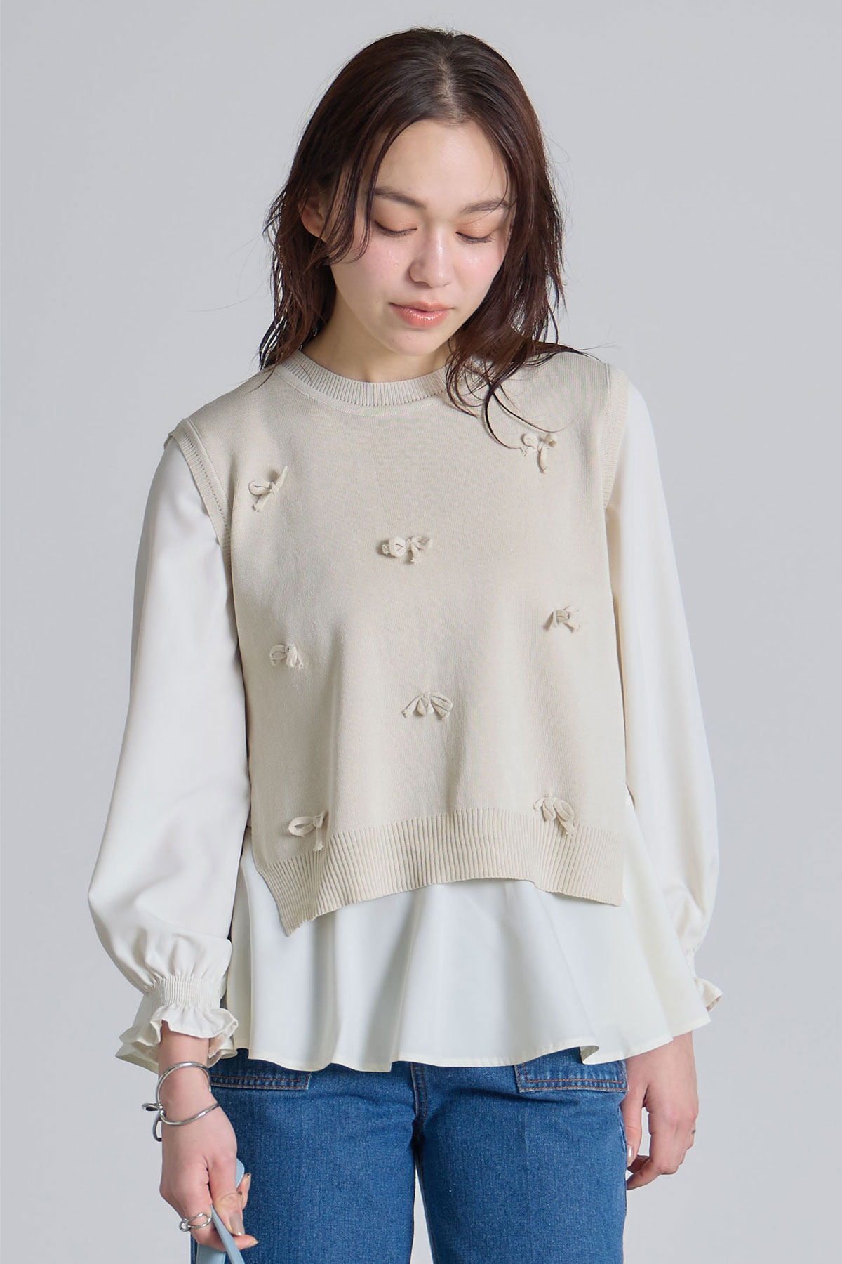 【FINAL SALE】リボン付きドッキングトップス＊SALE品につき返品/交換/注文確定後の変更キャンセル不可＊