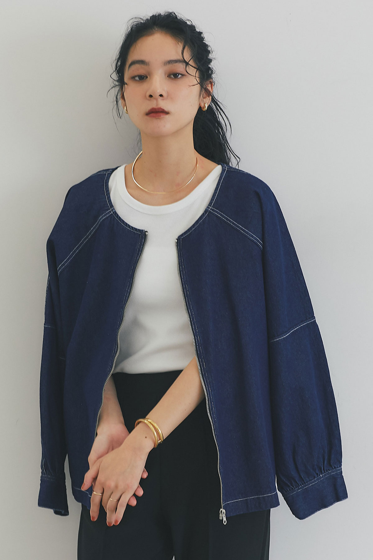 【WEB限定】ノーカラーデニムジャケット