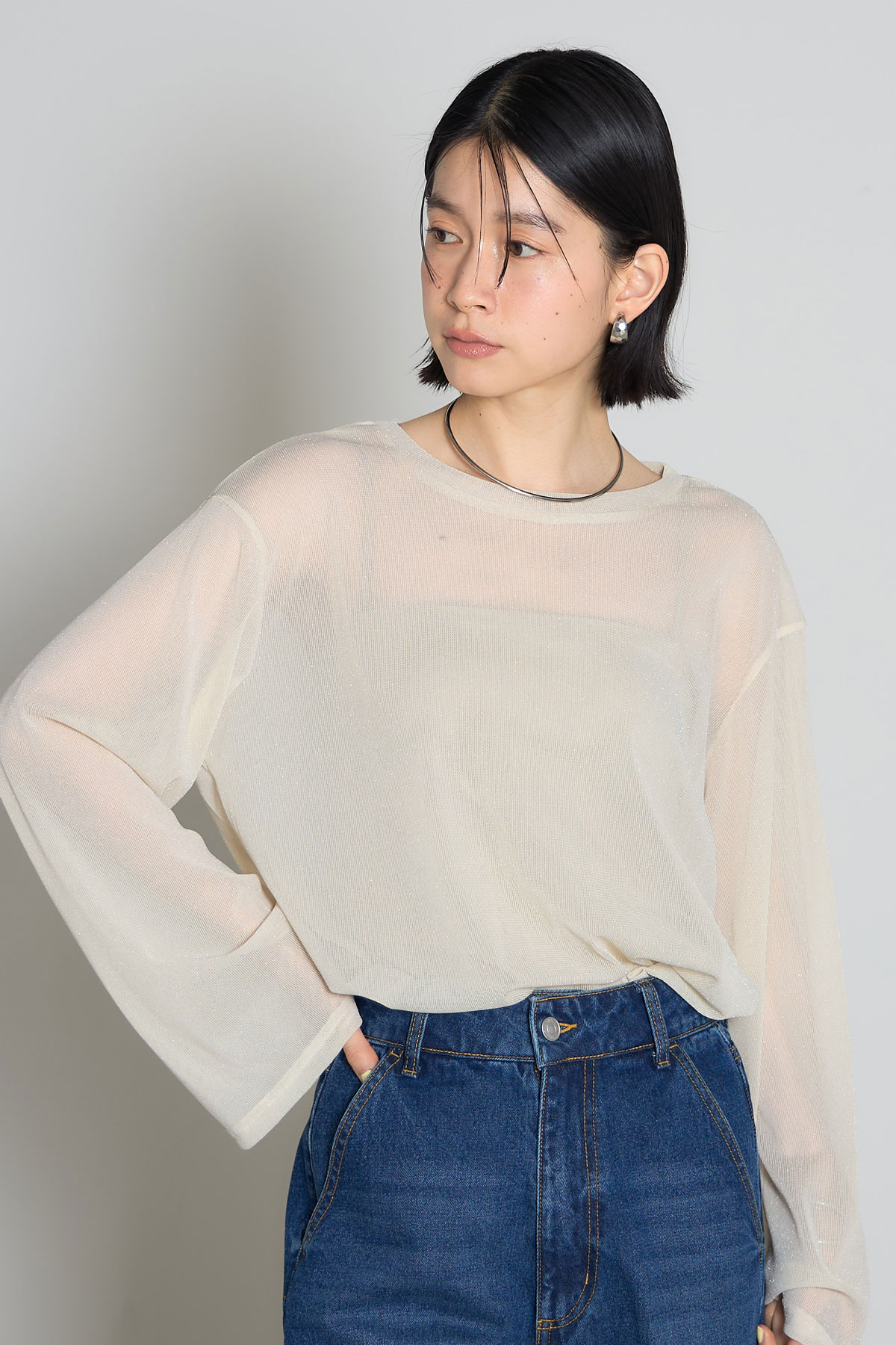 シアーメタリックオーバーサイズロンT※一部店舗のみ入荷