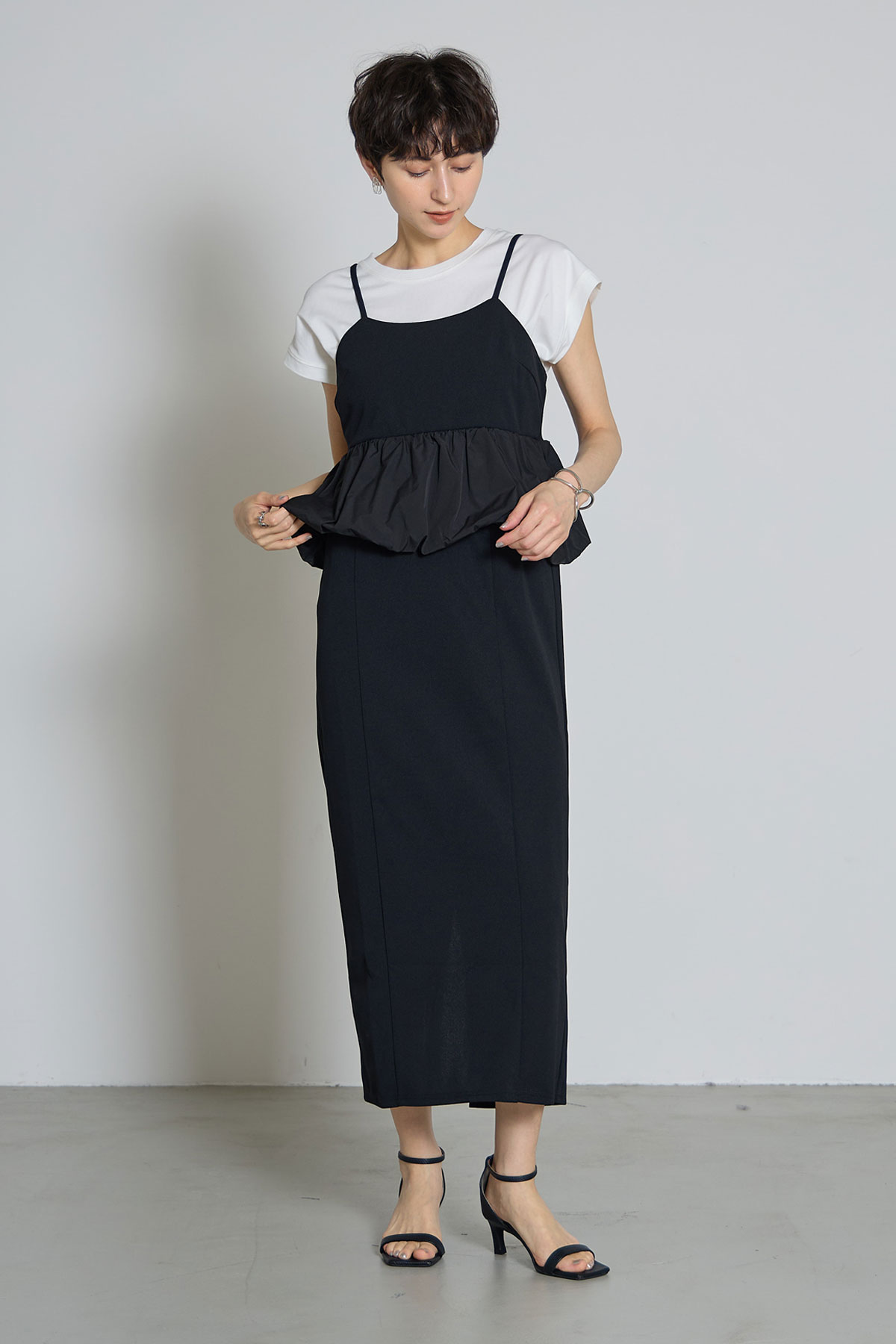 【SALE】バルーンぺプラムカットジョーゼットキャミワンピース※一部店舗のみ入荷＊SALE品につき返品/交換/注文確定後の変更キャンセル不可＊