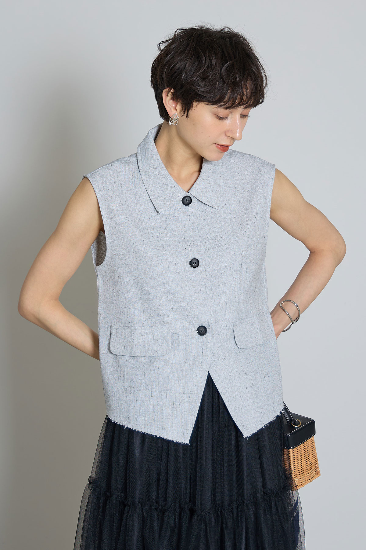 【8/27 0:00 SALE再値下げ！】リネンライクベスト(145-196933とセットアップ可)＊SALE品につき返品/交換/注文確定後の変更キャンセル不可＊