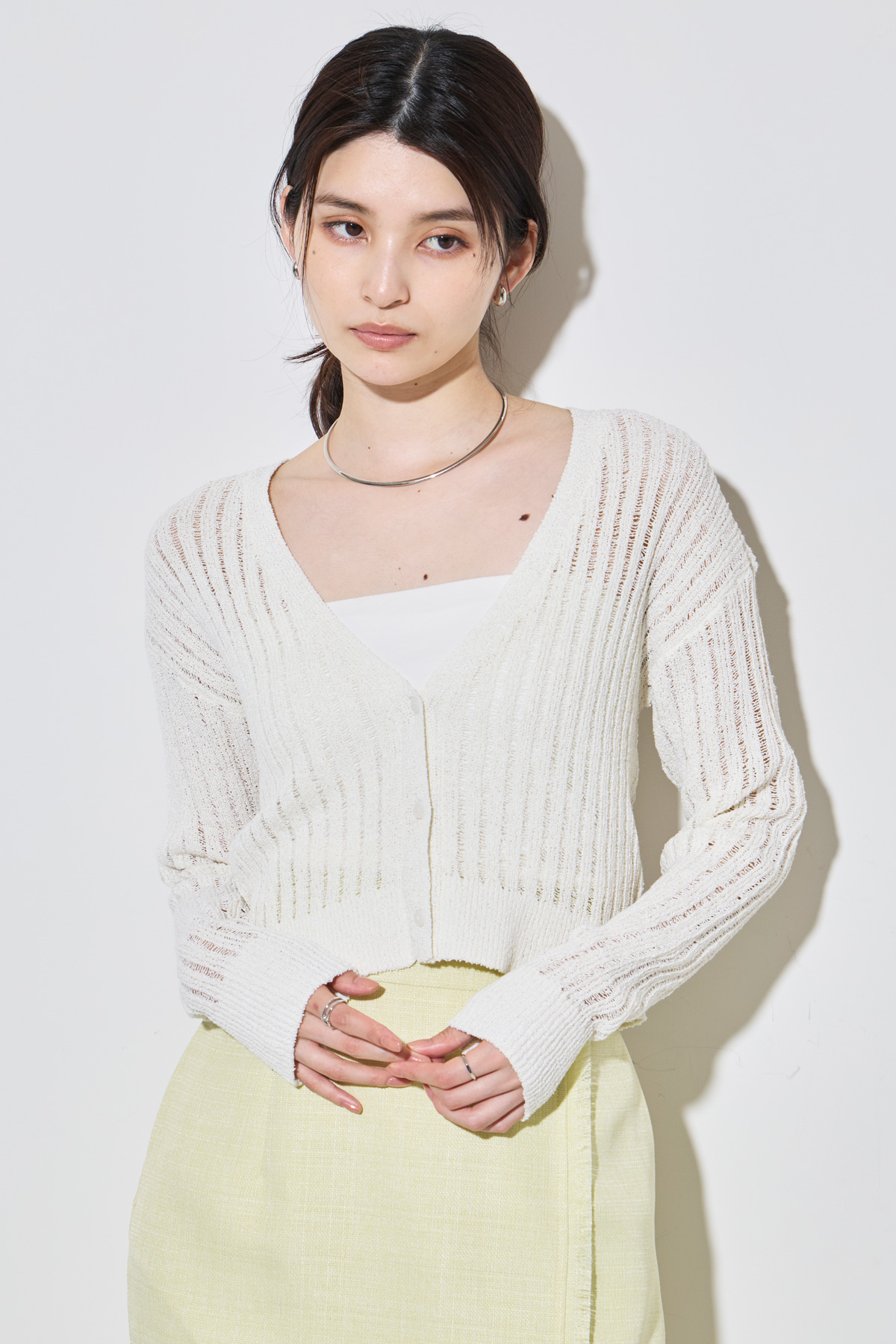 【8/15 SALE再値下げ！】シアーリブVネックニットカーディガン＊SALE品につき返品/交換/注文確定後の変更キャンセル不可＊