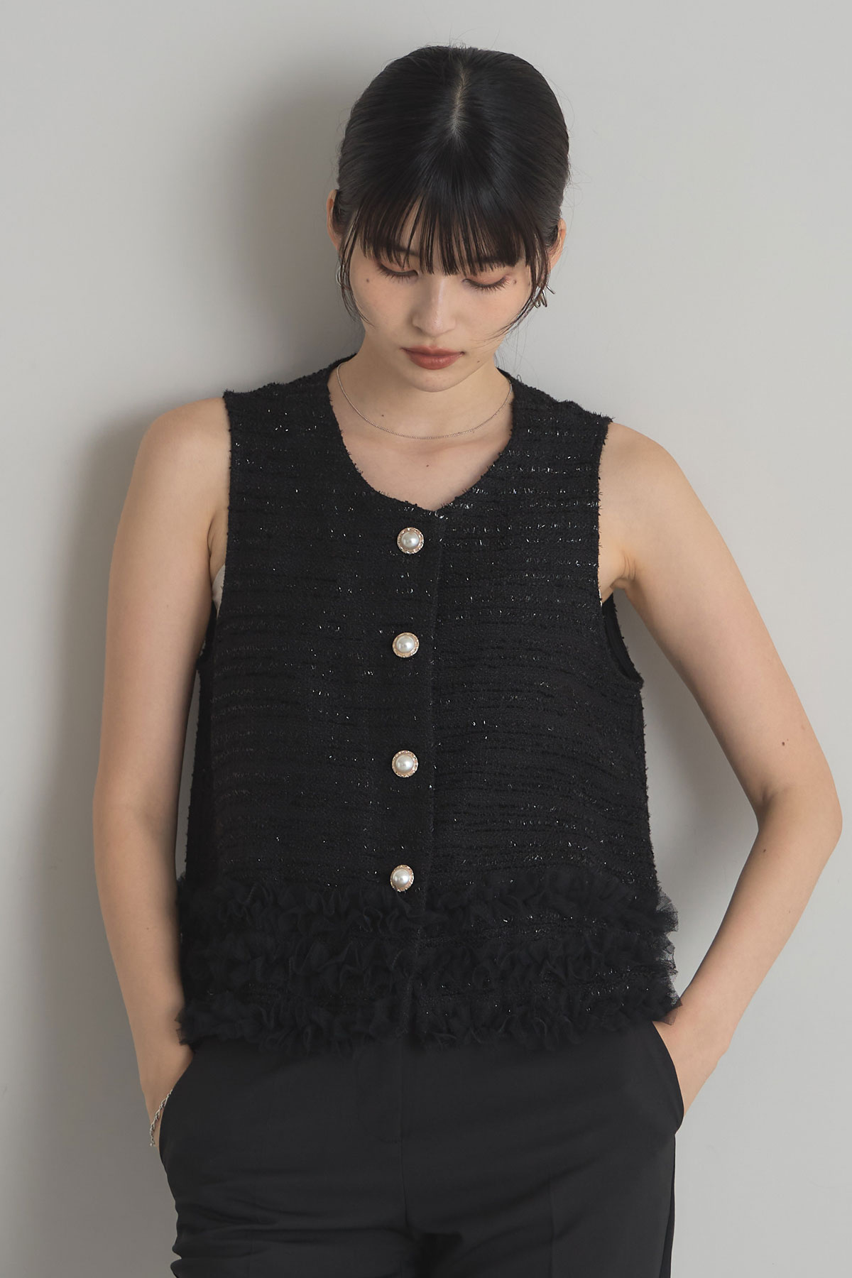 【WEB限定】裾チュールラメツイードベスト