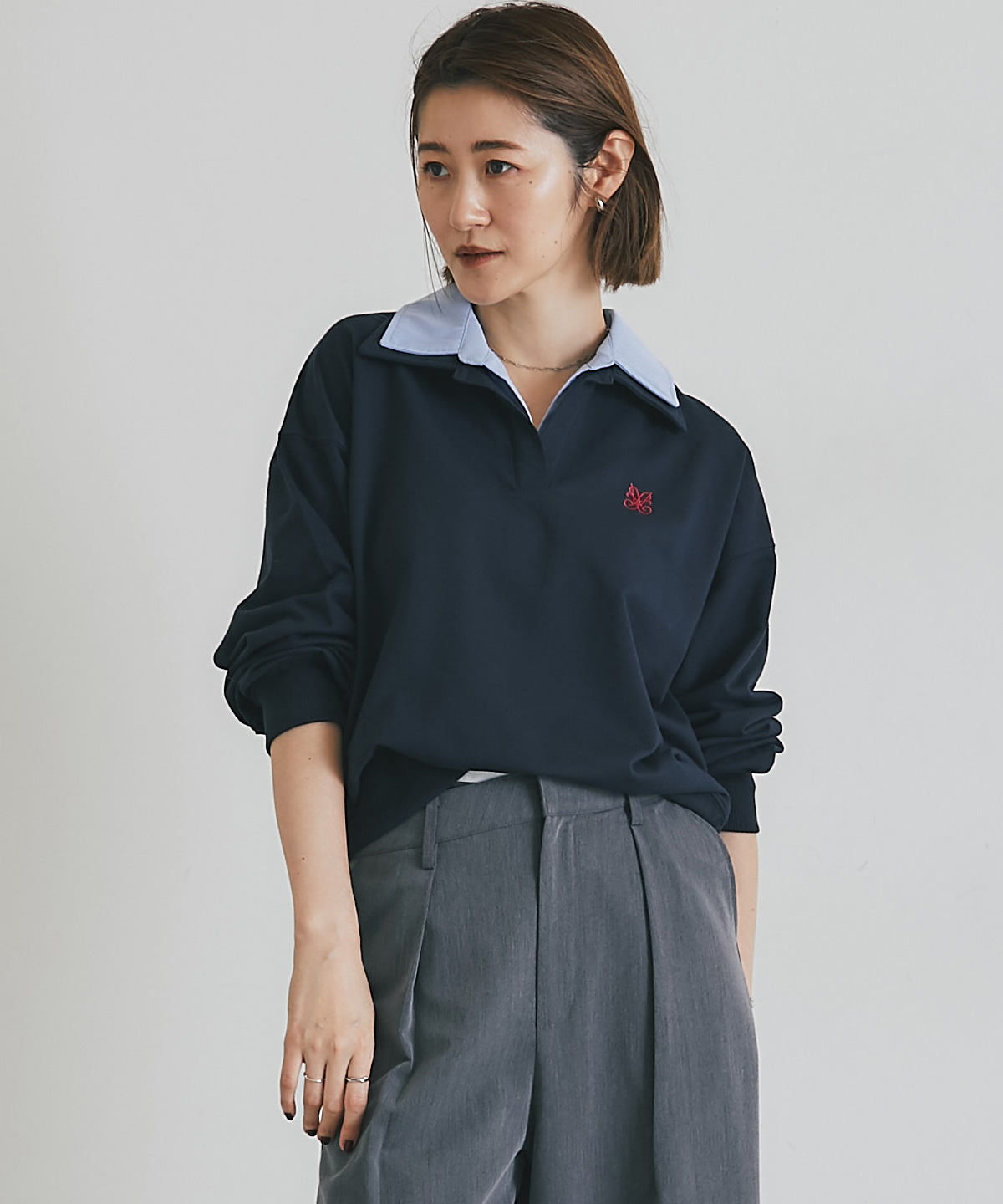 【AW SALE】【WEB限定】配色ダブルカラー裏毛プルオーバー＊SALE品につき返品/交換/注文確定後の変更キャンセル不可＊