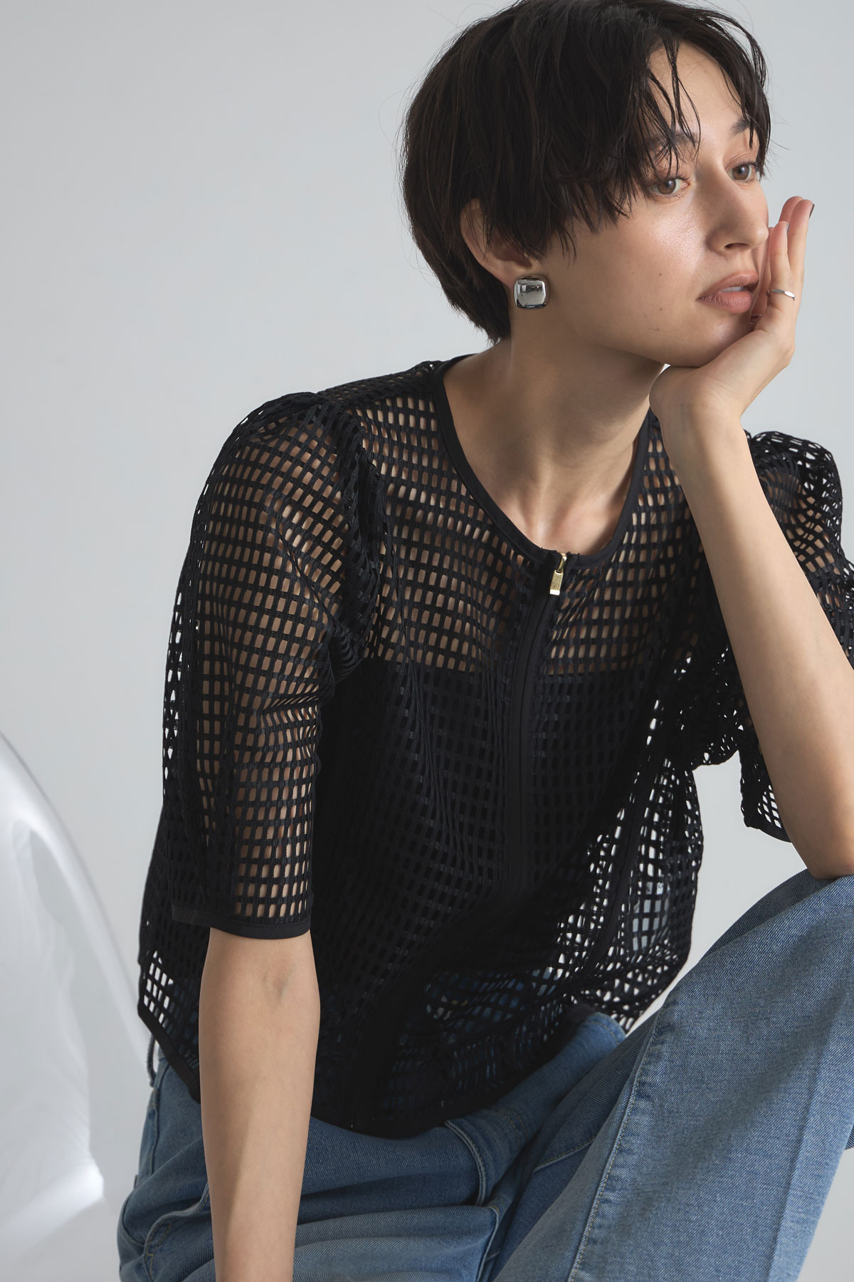 メッシュレースジップブルゾン※一部店舗のみ入荷