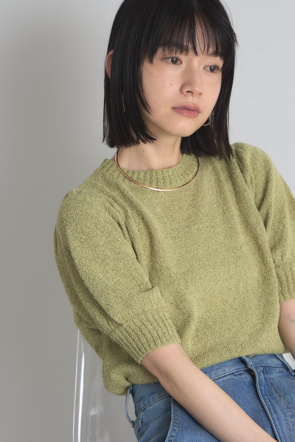 ボリュームスリーブブークレミックスニットプルオーバー※一部店舗のみ入荷