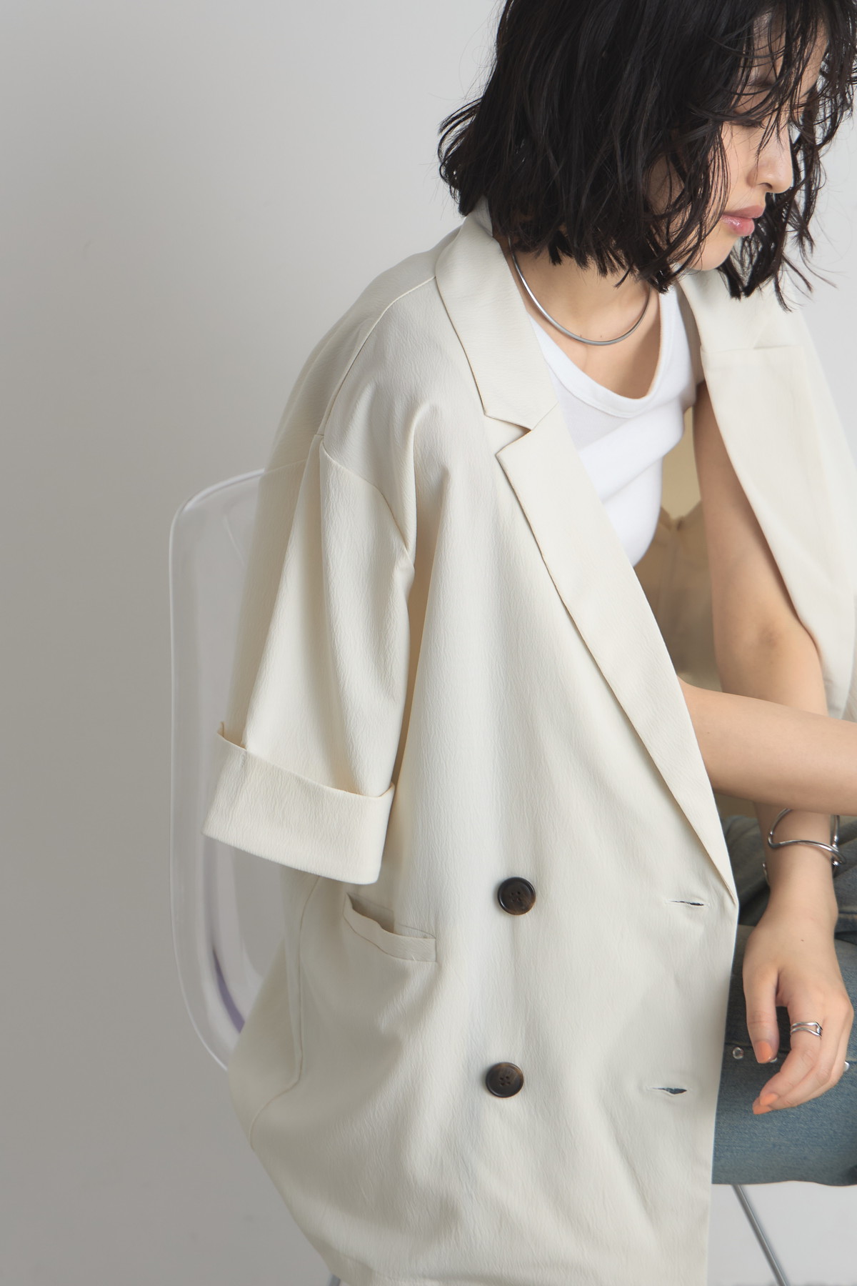 袖折り返しハーフスリーブダブルジャケット※一部店舗のみ入荷