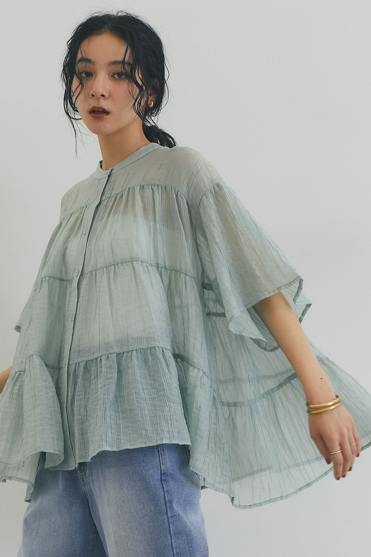 前後2WAYティアードギャザーシアーブラウス※一部店舗のみ入荷