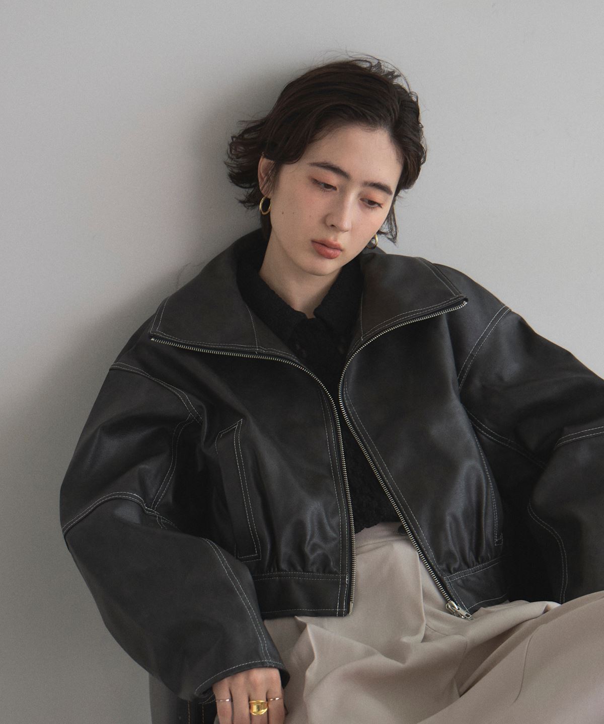 【WEB限定】配色ステッチWジップショートブルゾン