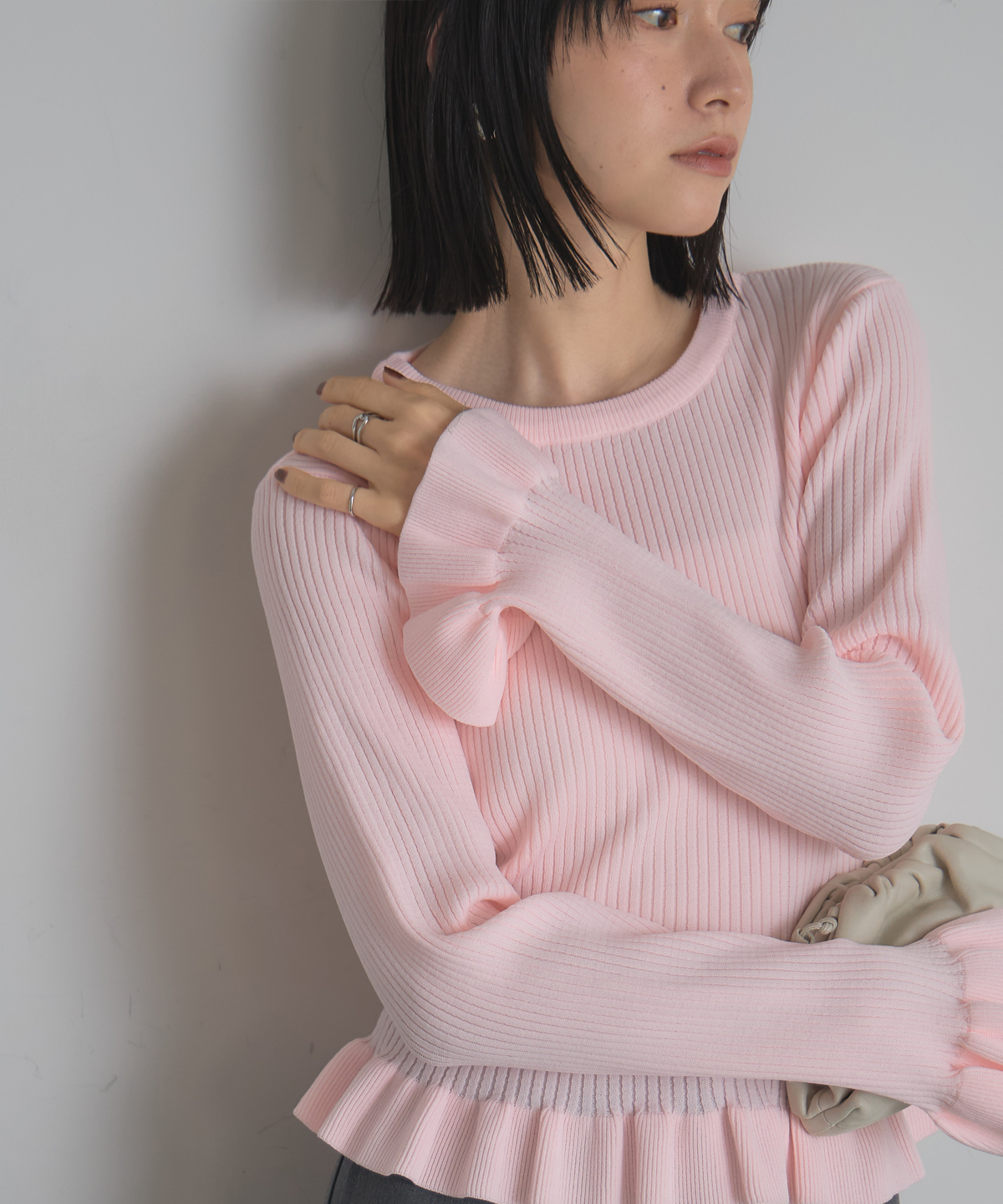 【AW SALE】スポンジフリルニットトップス＊SALE品につき返品/交換/注文確定後の変更キャンセル不可＊