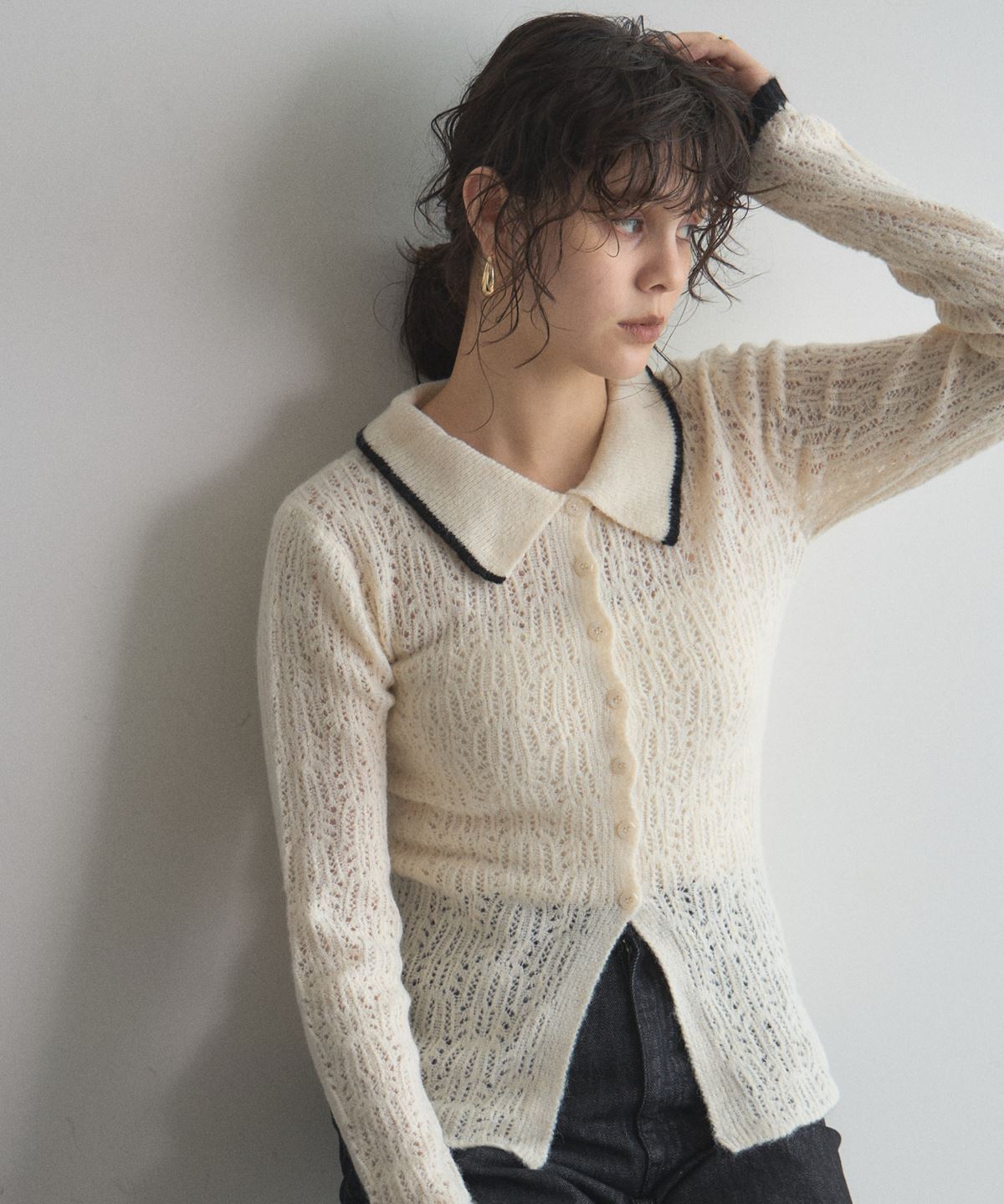 10月12日WEB限定再販！襟付き配色シアーニットカーデ