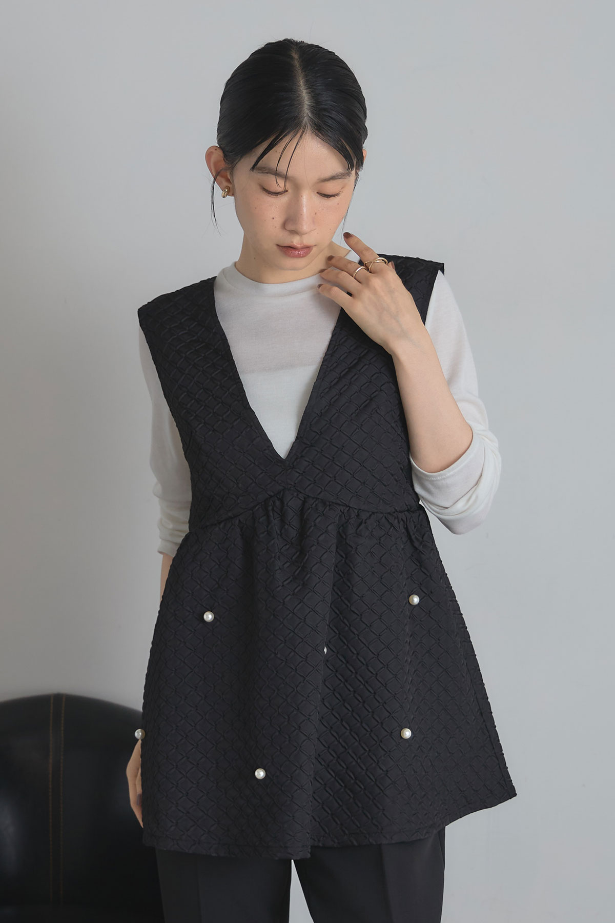 サテン格子ふくれパールベスト※一部店舗のみ入荷