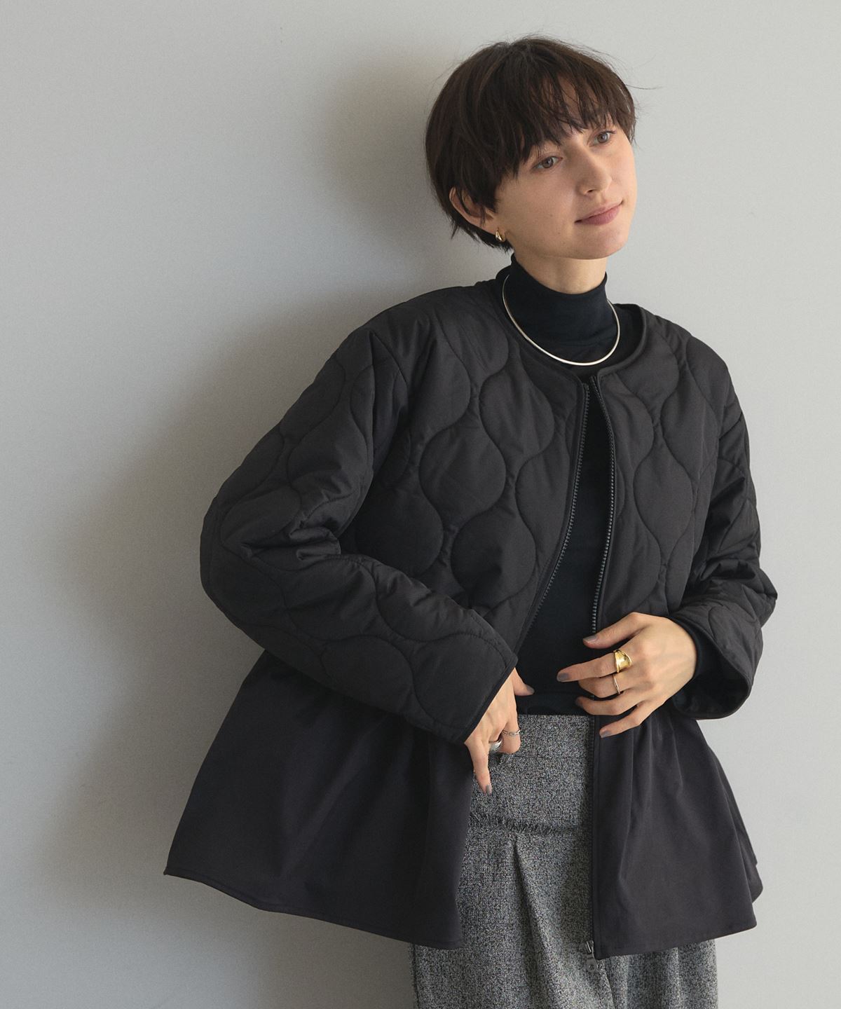 キルティング中綿ペプラムブルゾン