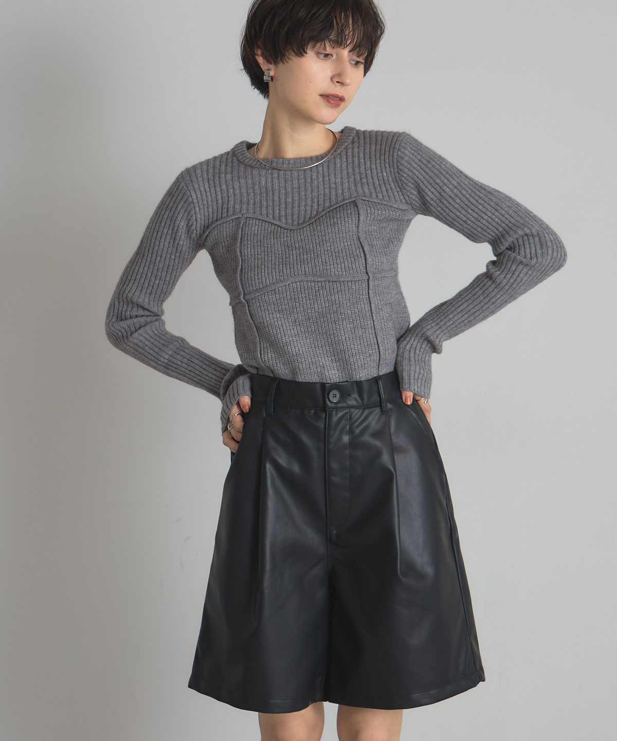 【AW SALE】フェイクレザーハーフパンツ＊SALE品につき返品/交換/注文確定後の変更キャンセル不可＊