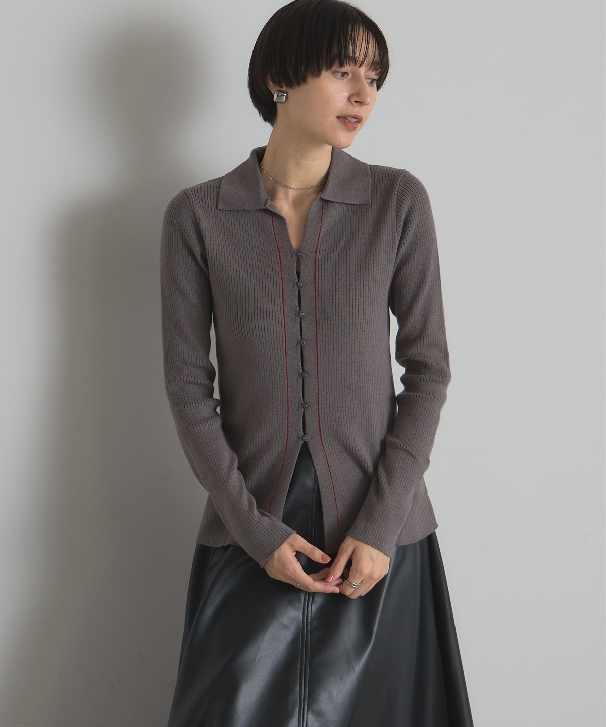 【WEB限定】クールリブニット配色ラインカーデ