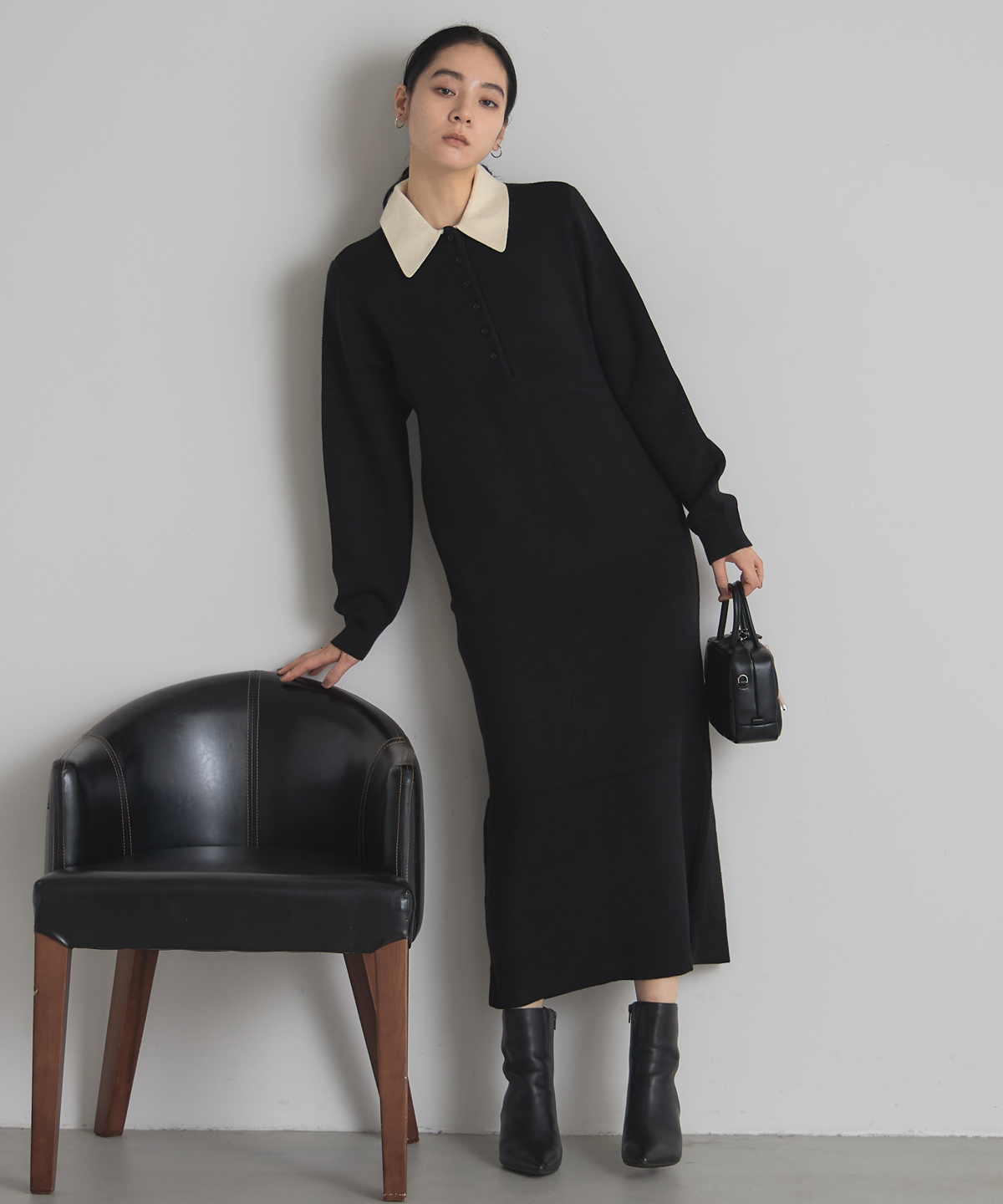 11月上旬再販決定！入荷リクエスト受付中【WEB限定】襟付き配色ポロニットワンピース