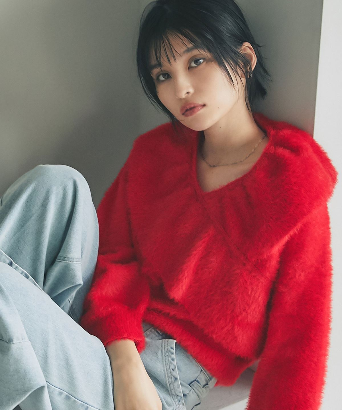 クロスフリルニット