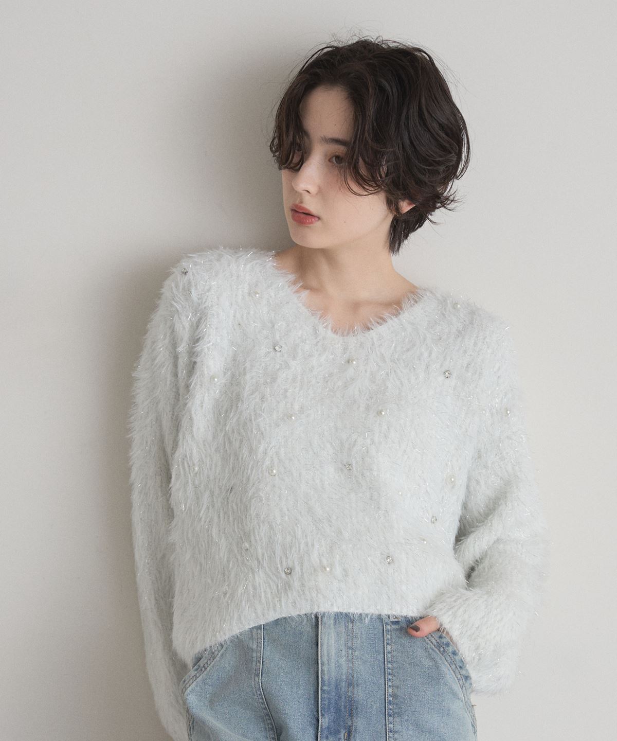 【オフィシャルサイト限定】シャギーパールVネックニット