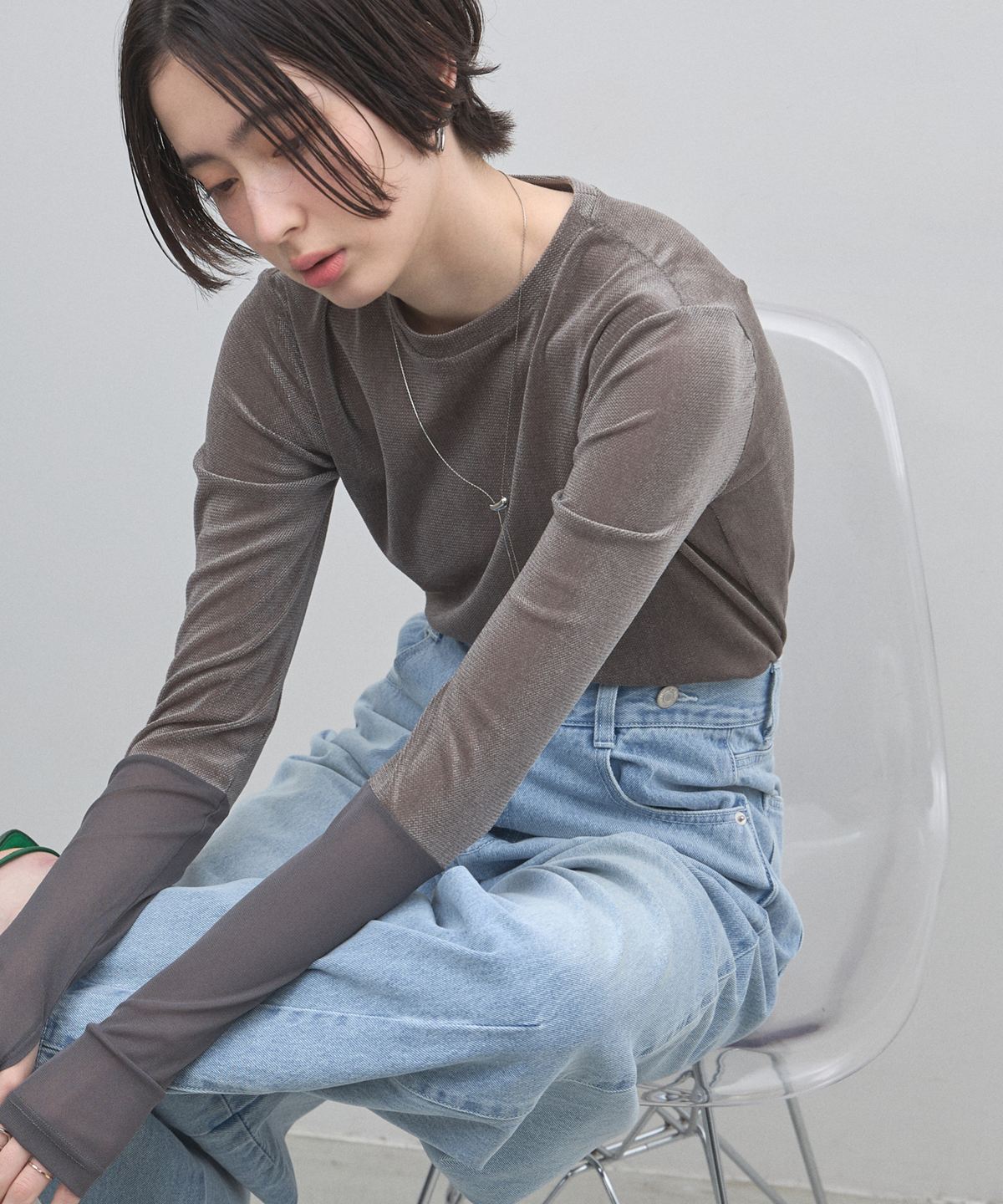 2月23日オフィシャルサイト限定再販！シアーフロッキー袖口シアー切替トップス
