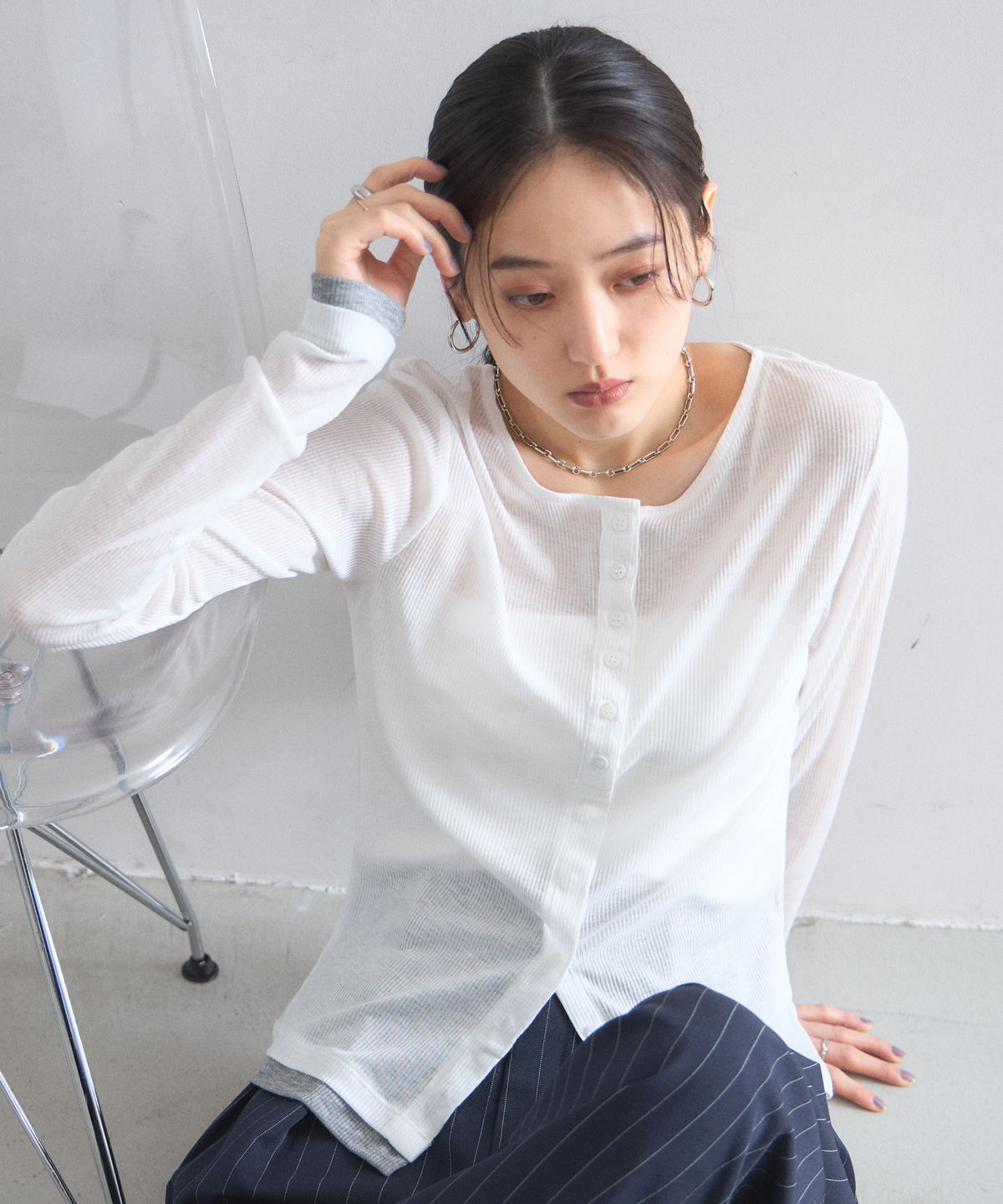 4月14日オフィシャルサイト限定再販！配色シアーリブカーディガン