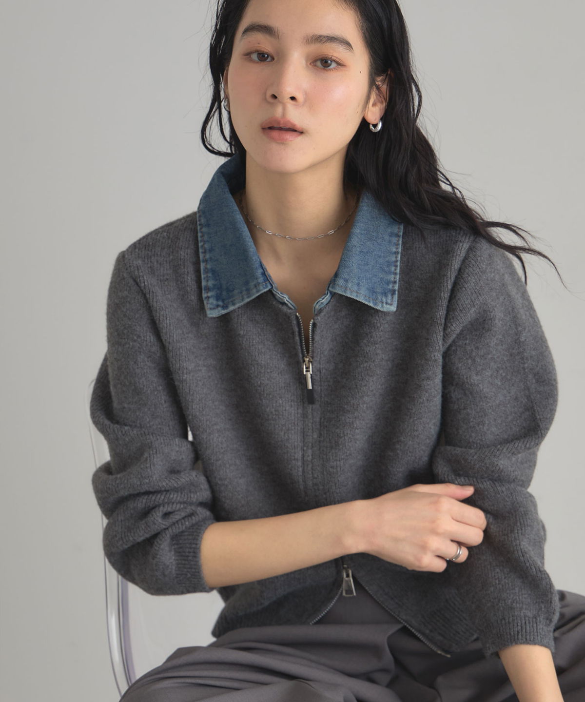 【オフィシャルサイト限定】デニムニットWZIPカーディガン