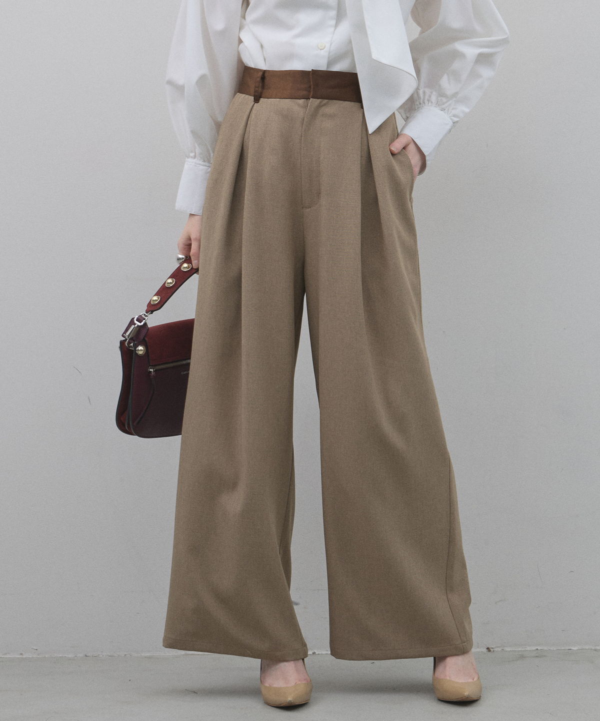 2月3日オフィシャルサイト限定再販！サテンベルトタックワイドパンツ