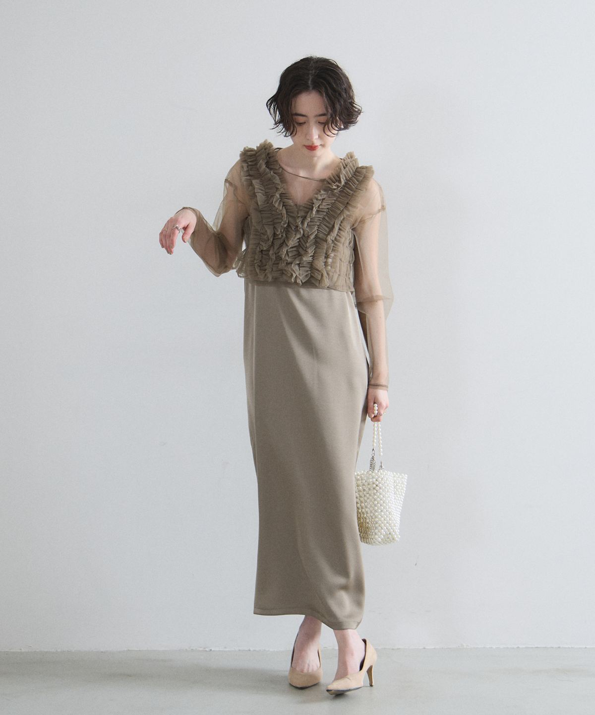 【オフィシャルサイト限定】チュールビスチェ×シアートップス×キャミワンピSET