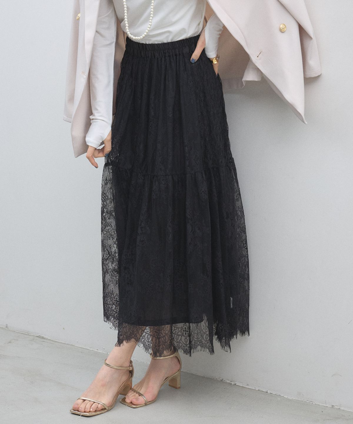 【オフィシャルサイト限定】レース切替フレアスカート