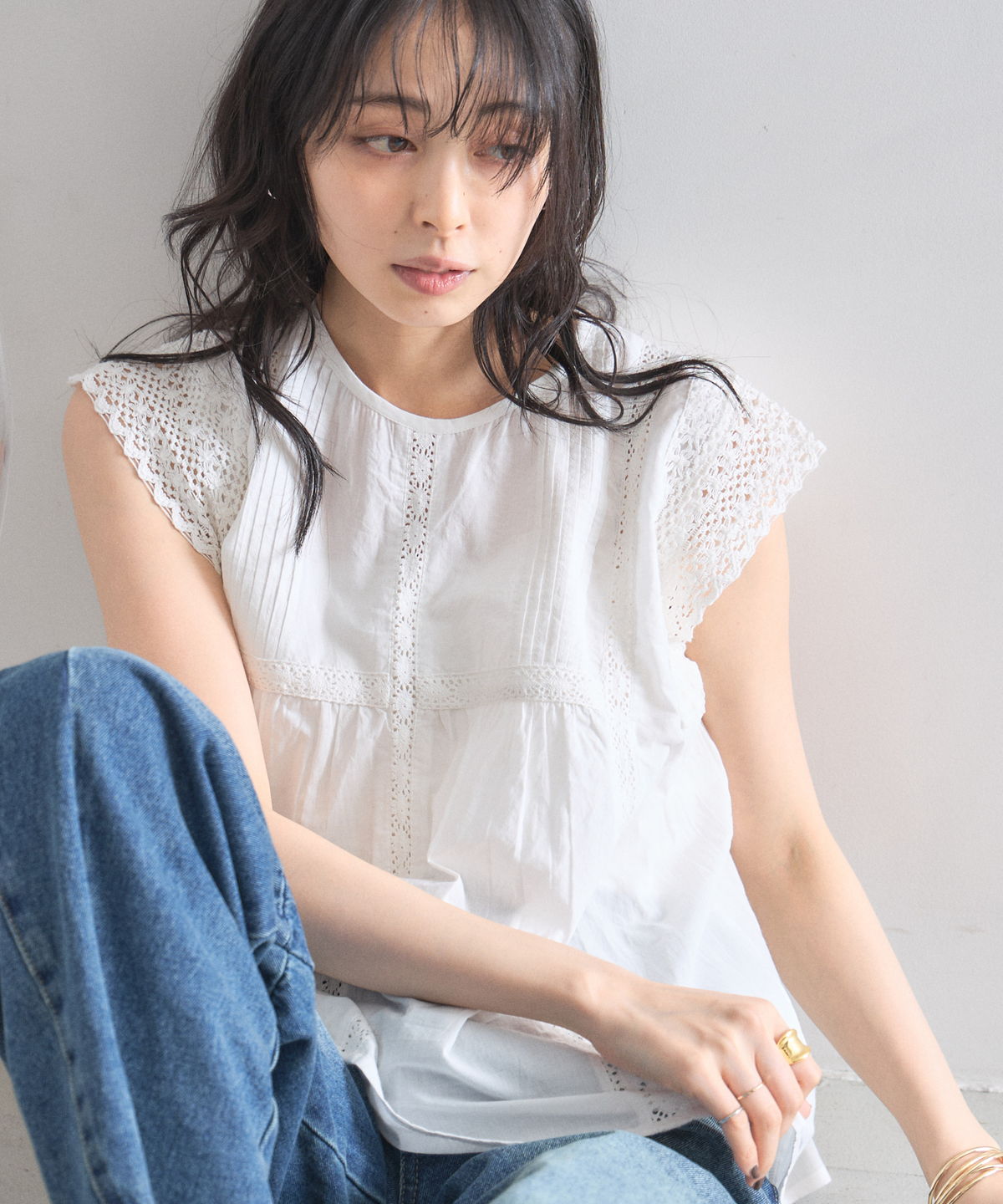 5月8日オフィシャルサイト限定再販！レース×ピンタックコットンブラウス